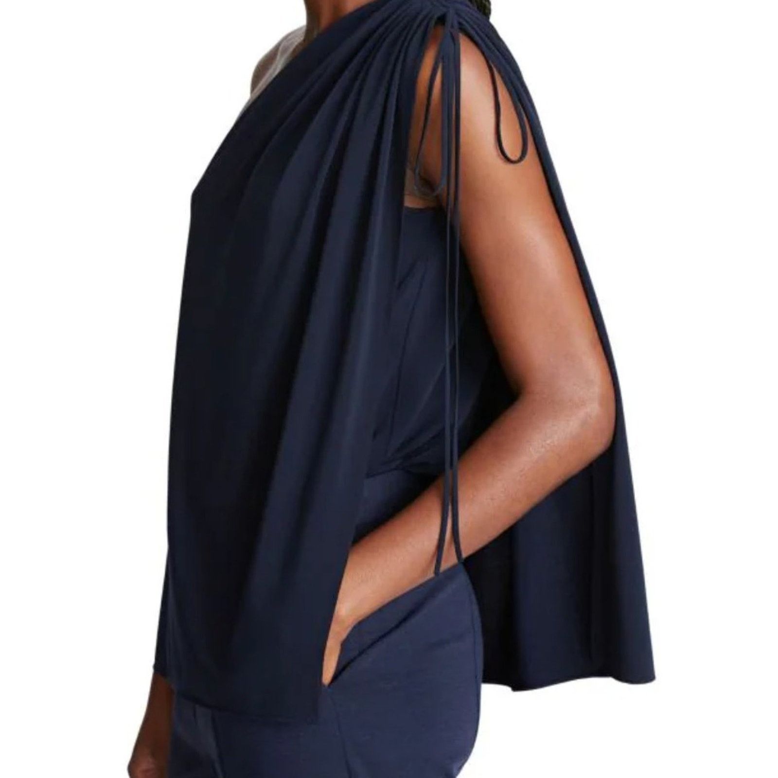 Halston Halston Nathalie Jersey Draped One Shoulder Navy Top XL Size XL / US 12-14 / IT 48-50 - 4 Thumbnail
