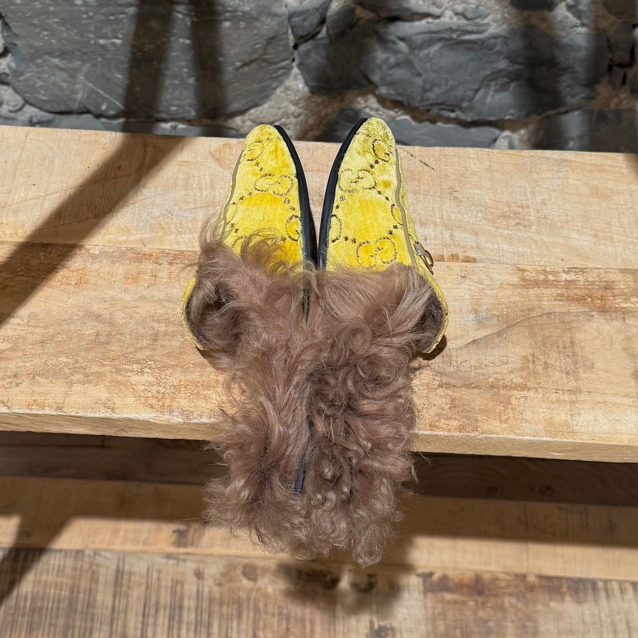 Gucci Gucci Yellow Velvet GG Princetown Fur-lined Slippers Mules Size US 8.5 / IT 38.5 - 8 Thumbnail