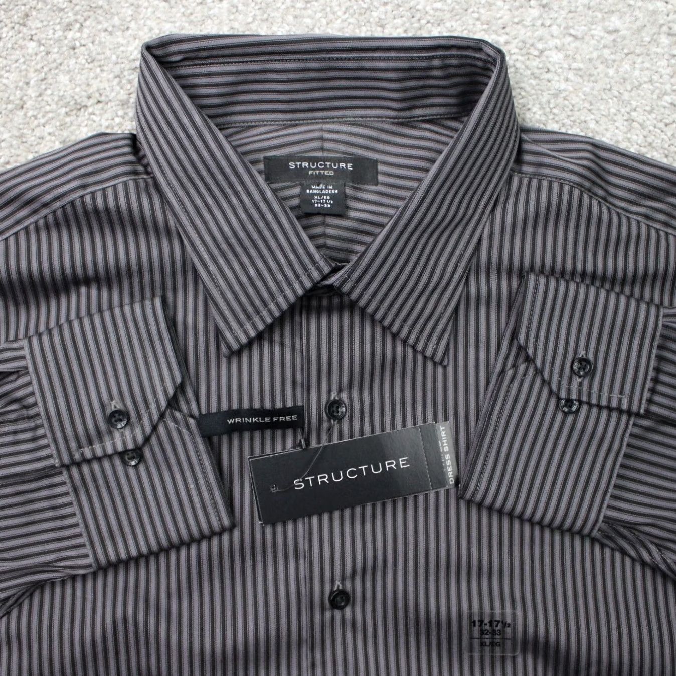 Vintage Structure Dress Shirt Mens XL 17-17 1/2 32/33 Black Wrinkle Free L/S NWT Vintage No Size 48R - 2 Thumbnail