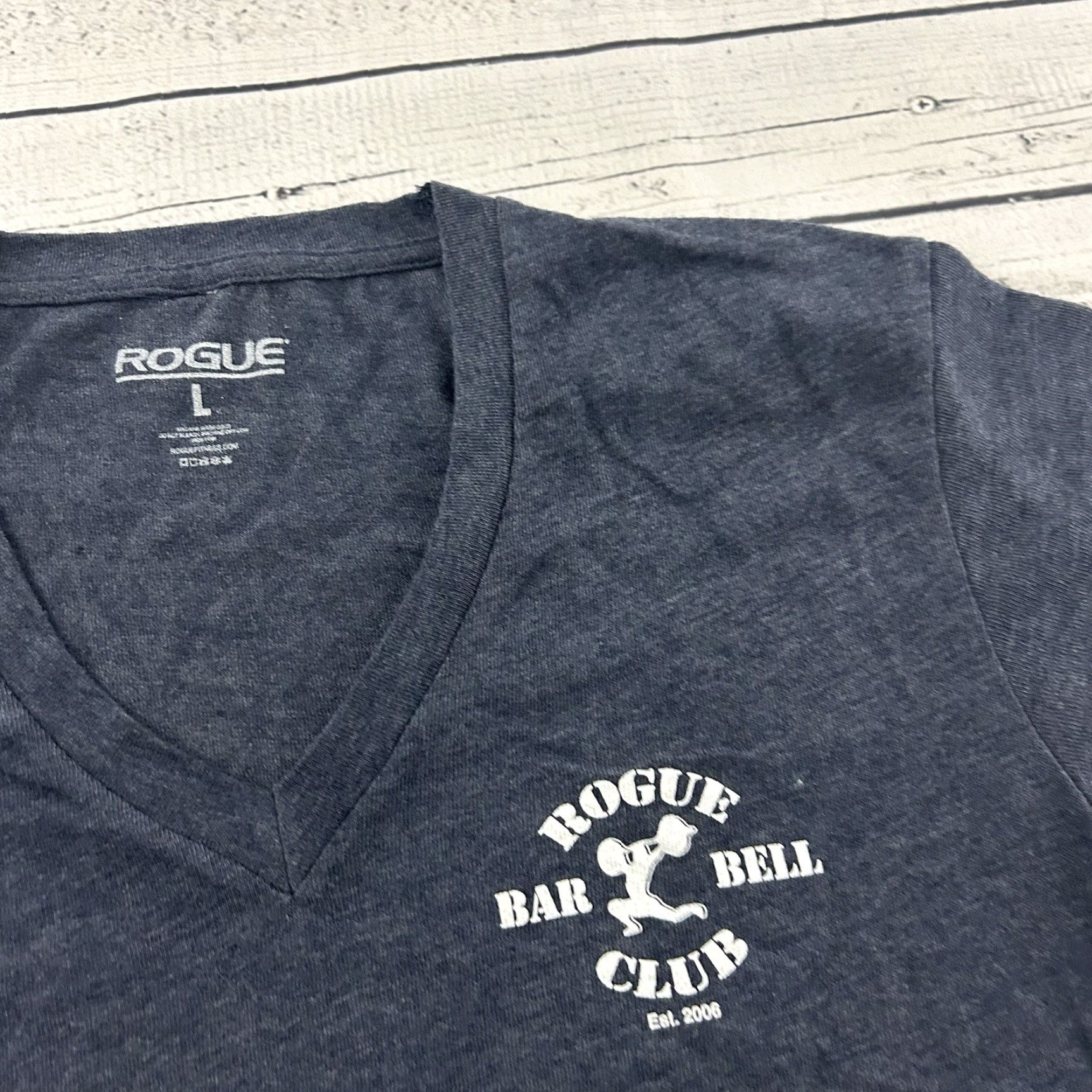 Bell Rogue Fitness Bar Bell Club V Neck Short Sleeve T Shirt Women's Large Blue Size L / US 10 / IT 46 - 3 Thumbnail
