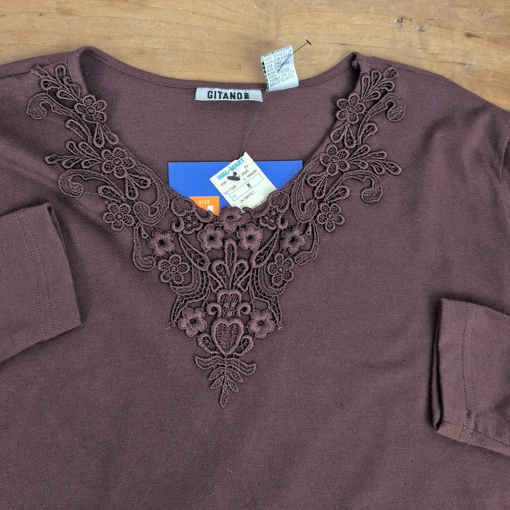 Vintage Deadstock Gitano Ladies' Brown Embroidered Top Medium Size M / US 6-8 / IT 42-44 - 4 Thumbnail