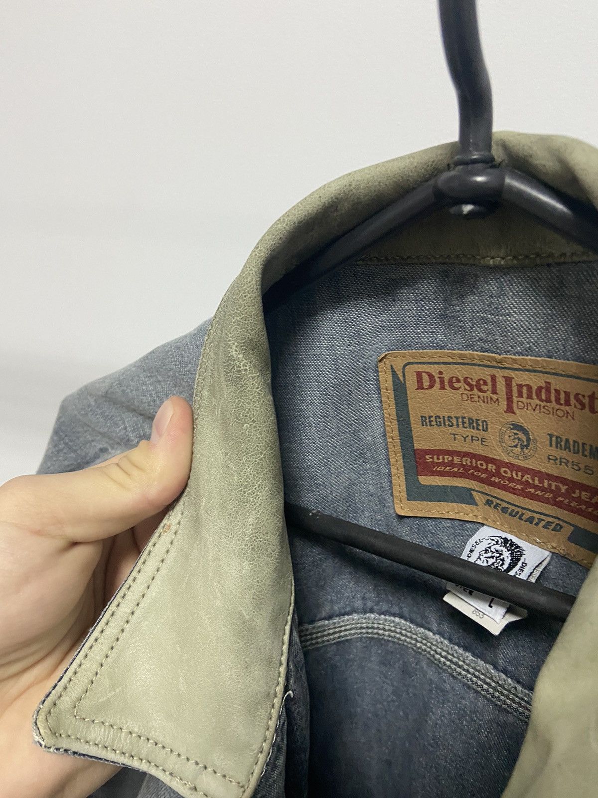 Diesel × Vintage Diesel Industry Vintage Denim Warm Jacket Leather Collar Size US L / EU 52-54 / 3 - 5 Thumbnail