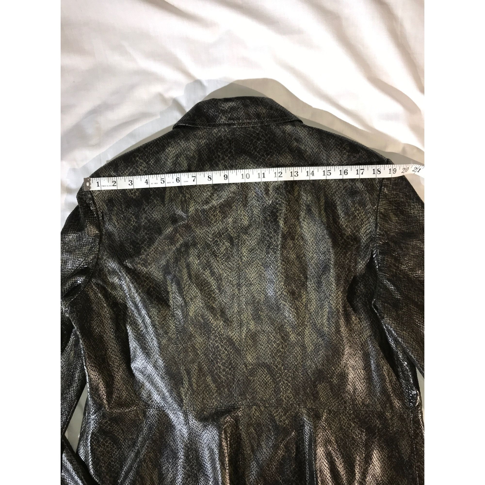 Vintage Preston & York Women's Green Snakeskin Print Leather Jacket Size L / US 10 / IT 46 - 8 Thumbnail