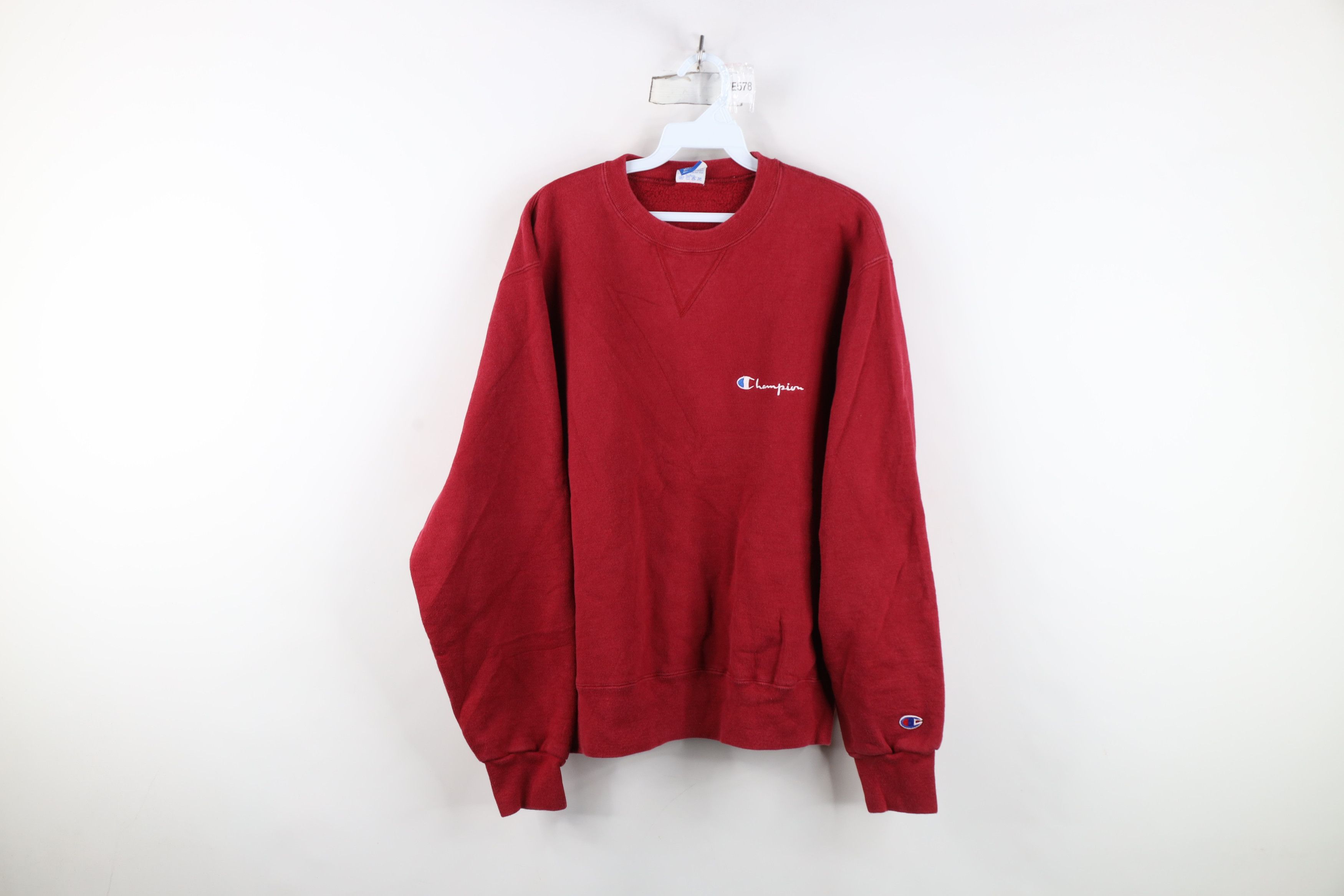 Champion Vintage 90s Champion Spell Out Crewneck Sweatshirt Red USA Size US XL / EU 56 / 4 - 1 Thumbnail