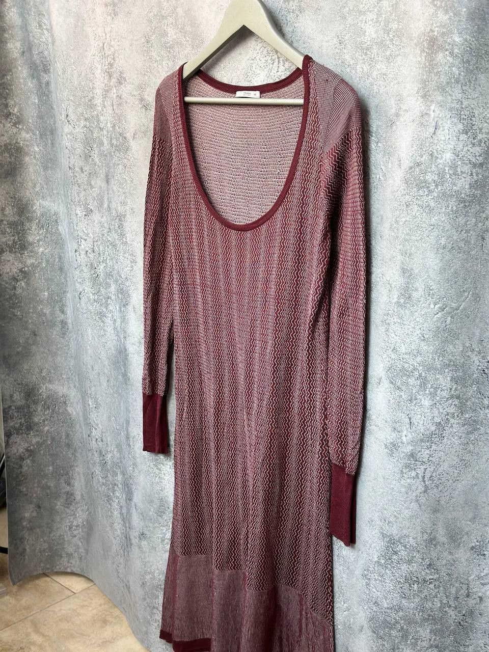 Prada Prada Knit Sheer Maxi Dress Burgundy Zigzag Pattern Italy Size L / US 10 / IT 46 - 2 Thumbnail