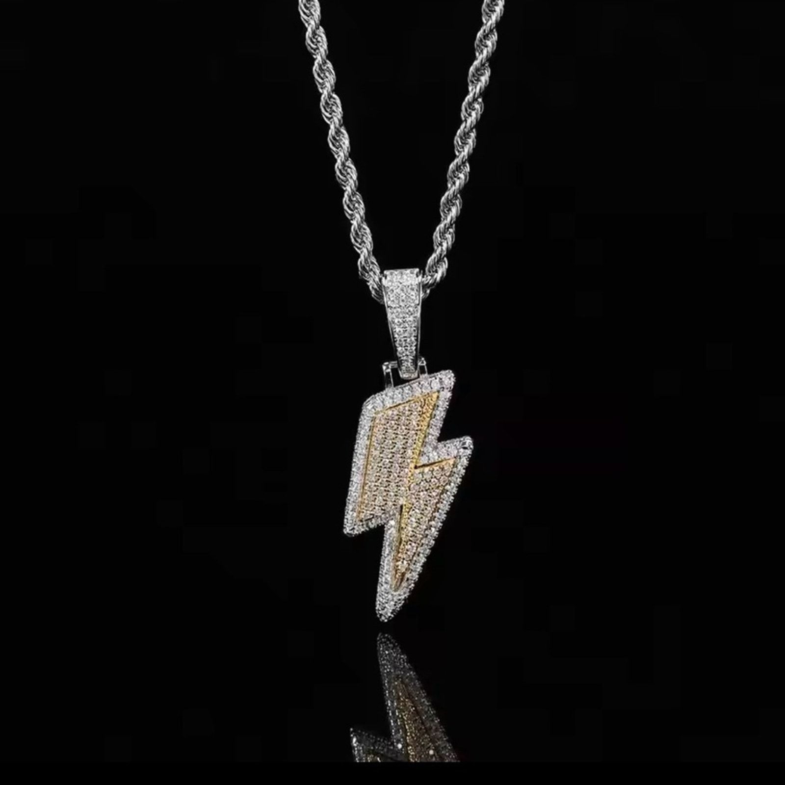 Other Hip Hop Necklace CZ Zircon Lightning Pendants Necklace 24” Size ONE SIZE - 2 Thumbnail