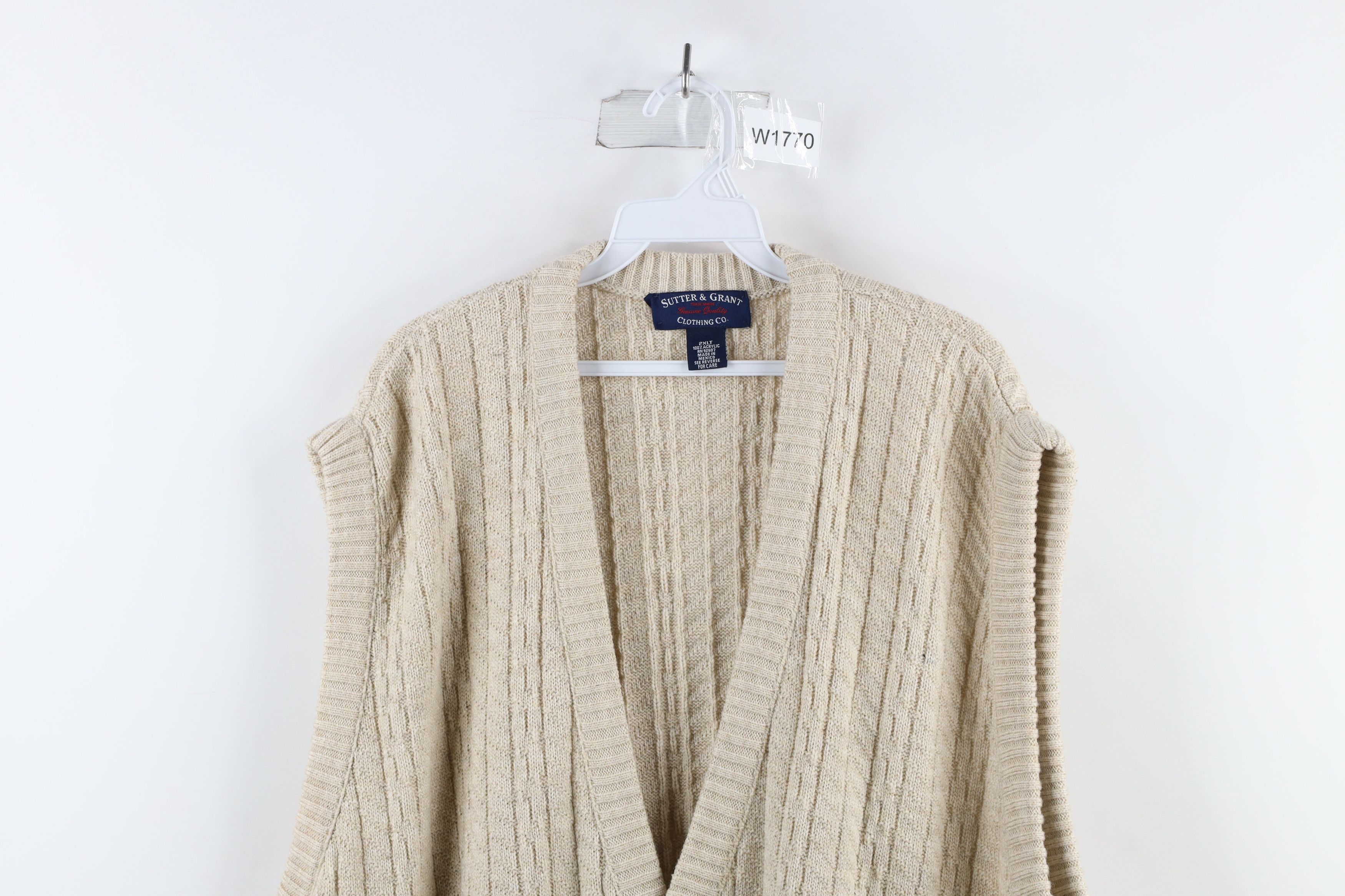 Vintage Vintage 90s Streetwear Button Cardigan Sweater Vest Beige Size US XXL / EU 58 / 5 - 2 Thumbnail