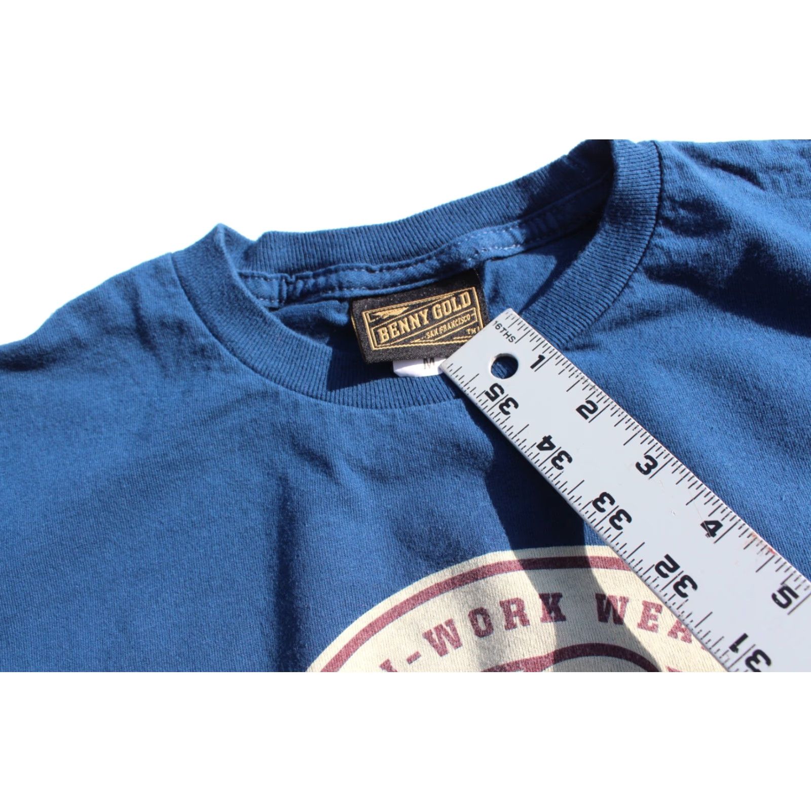 Vintage Benny Gold T-Shirt Blue M Unisex Adults Short Sleeve College Plane Beer Stay Gold Anti Work Wear SF Skateboard Proud Brand Mens Size US M / EU 48-50 / 2 - 2 Thumbnail