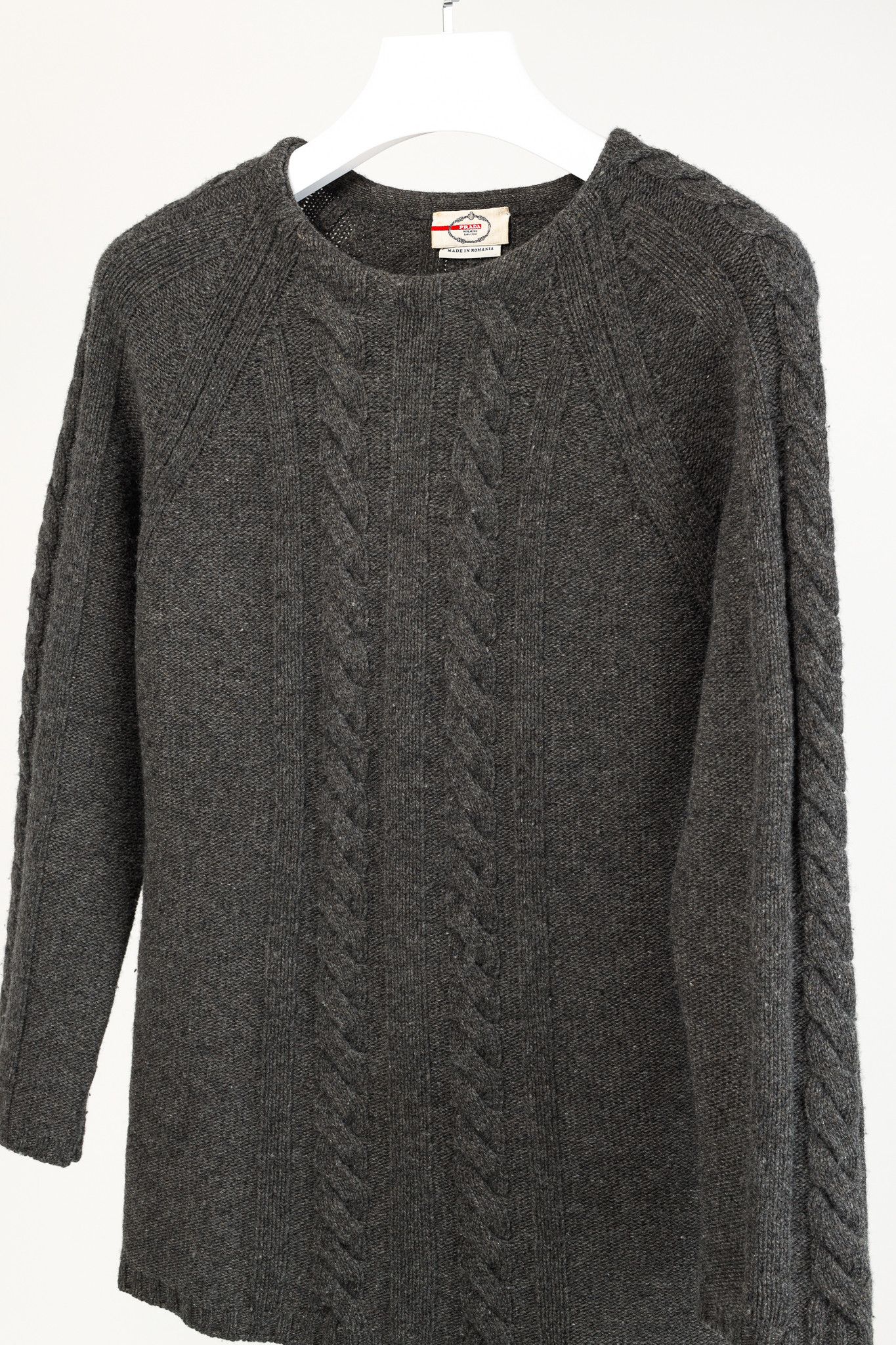 Prada Prada Grey Cable-Knit Raglan Sweater Size S / US 4 / IT 40 - 3 Thumbnail