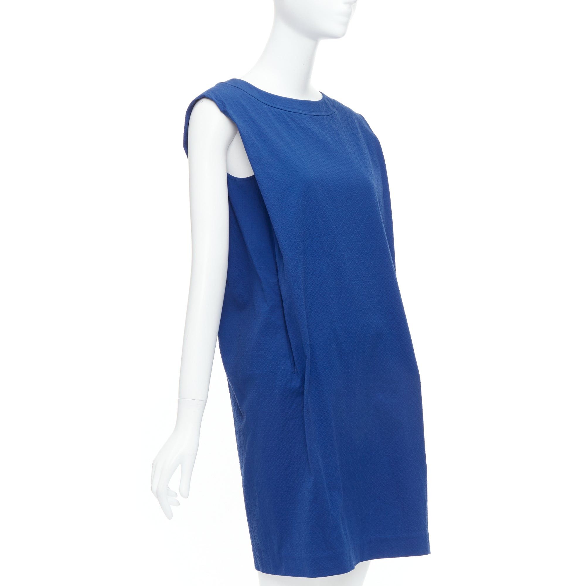 Hermes HERMES cobalt blue cotton blend pleated boxy shift dress FR34 XS Size XS / US 0-2 / IT 36-38 - 1 Thumbnail