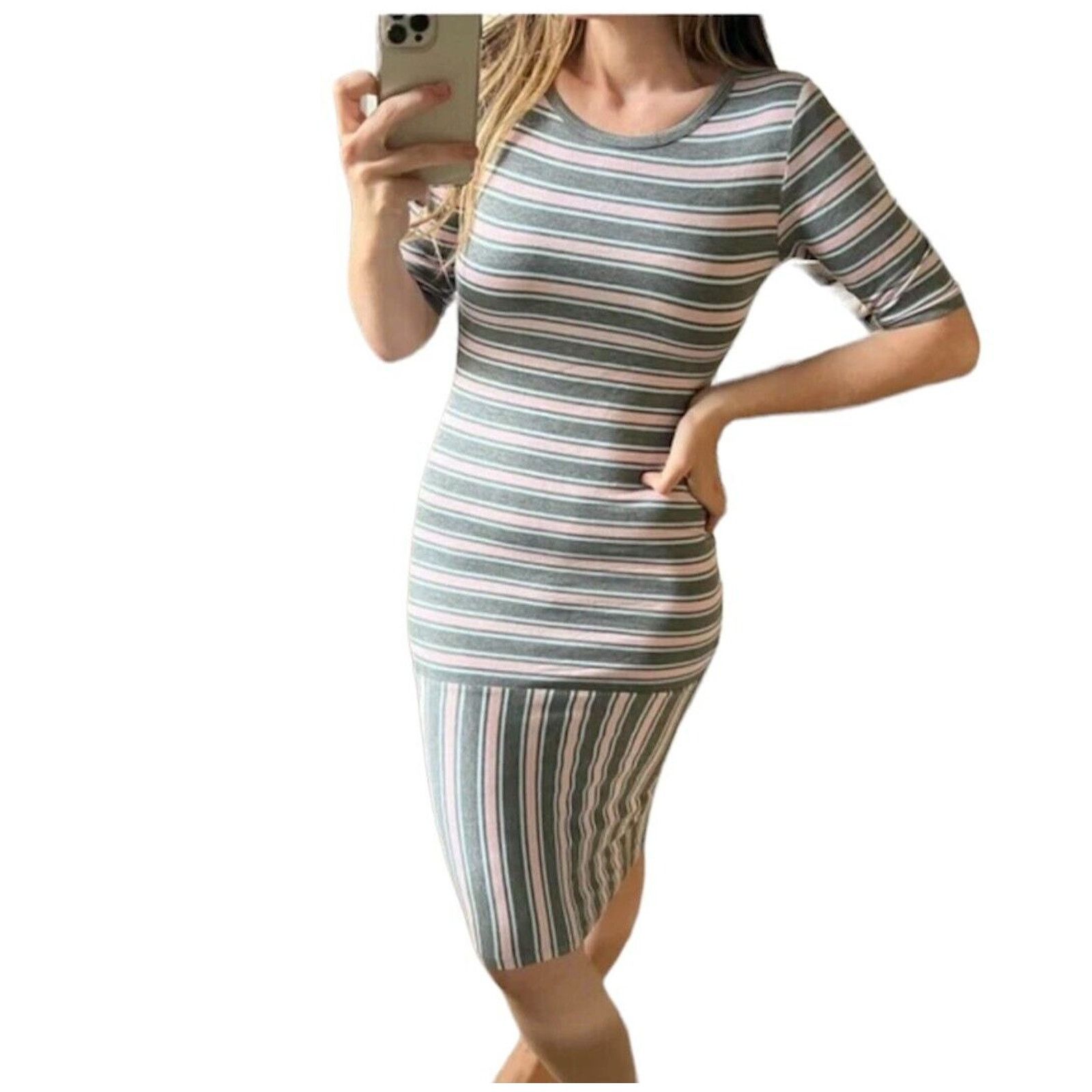 Other LuLaRoe Julia Midi Gray-Stripe Pullover Bodycon Dress XXS Size XXS / US 00 / IT 34 - 2 Thumbnail