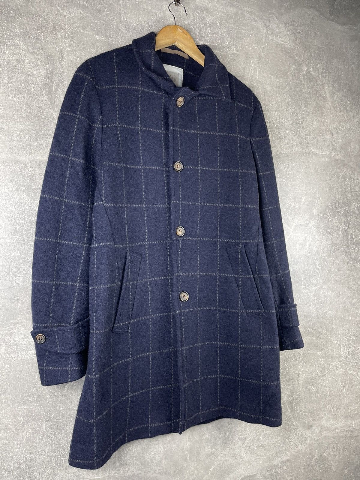 Eleventy Eleventy Platinum Wool Cashmere Check Coat Navy Blue Size US M / EU 48-50 / 2 - 3 Thumbnail