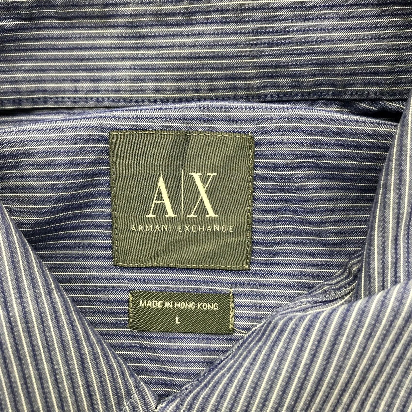 Armani Exchange Armani Exchange Button-Up Shirt Mens L Long Sleeve Pinstripe Blue Dress Shirt Casual Travel Mens Size 42R - 4 Thumbnail