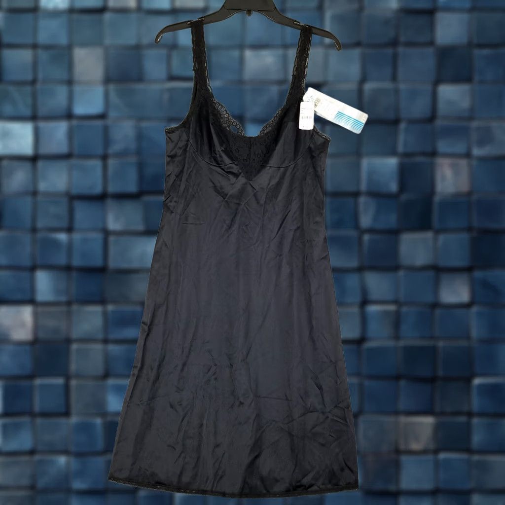 Vintage VINTAGE Vassarette Slip Shirt NYLON 36 F Black Sheer Chiffon Lace Trim NWT USA 1980s Womens Size ONE SIZE - 1 Thumbnail