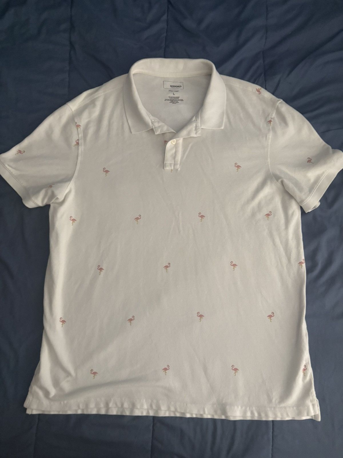 Sonoma Sonoma Flexwear White Flamingo Print Polo L Size US L / EU 52-54 / 3 - 5 Thumbnail
