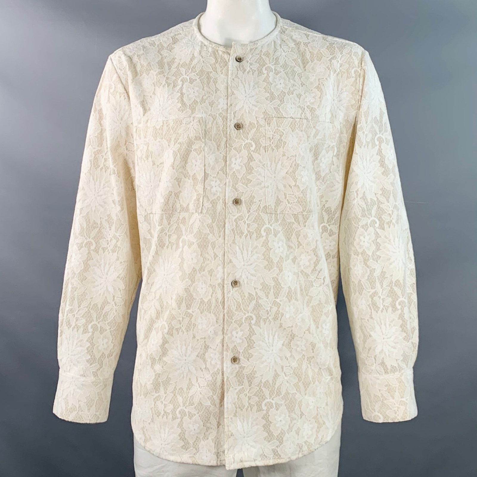 Andersson Bell Size L Beige Lace Nylon Cotton Collarless Long Sleeve Shirt Size US L / EU 52-54 / 3 - 1 Thumbnail