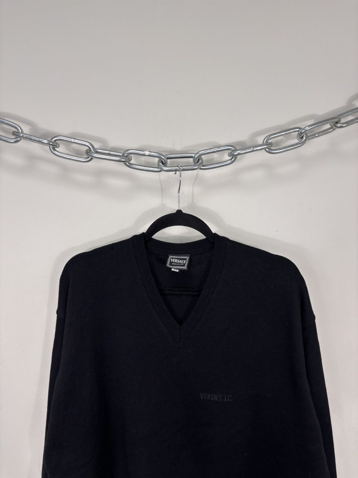 Versace Jeans Couture Vintage Versace Jeans Couture Black Wool V-Neck Sweater Size US XL / EU 56 / 4 - 2 Thumbnail
