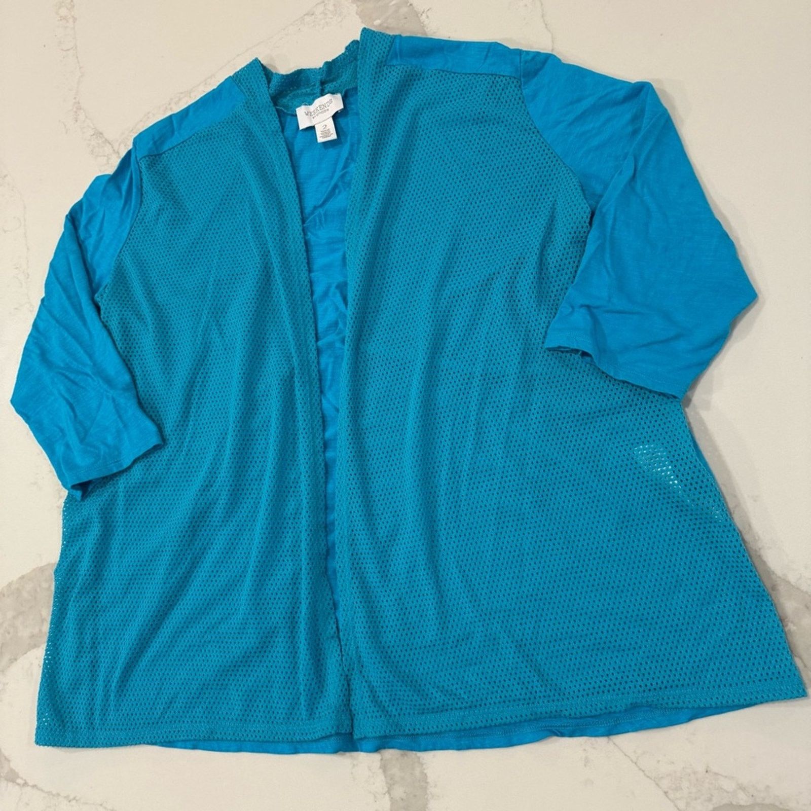 Chicos Weekends by Chino’s Camille Mesh Front Cardigan Womens 2 Size L / US 10 / IT 46 - 2 Thumbnail