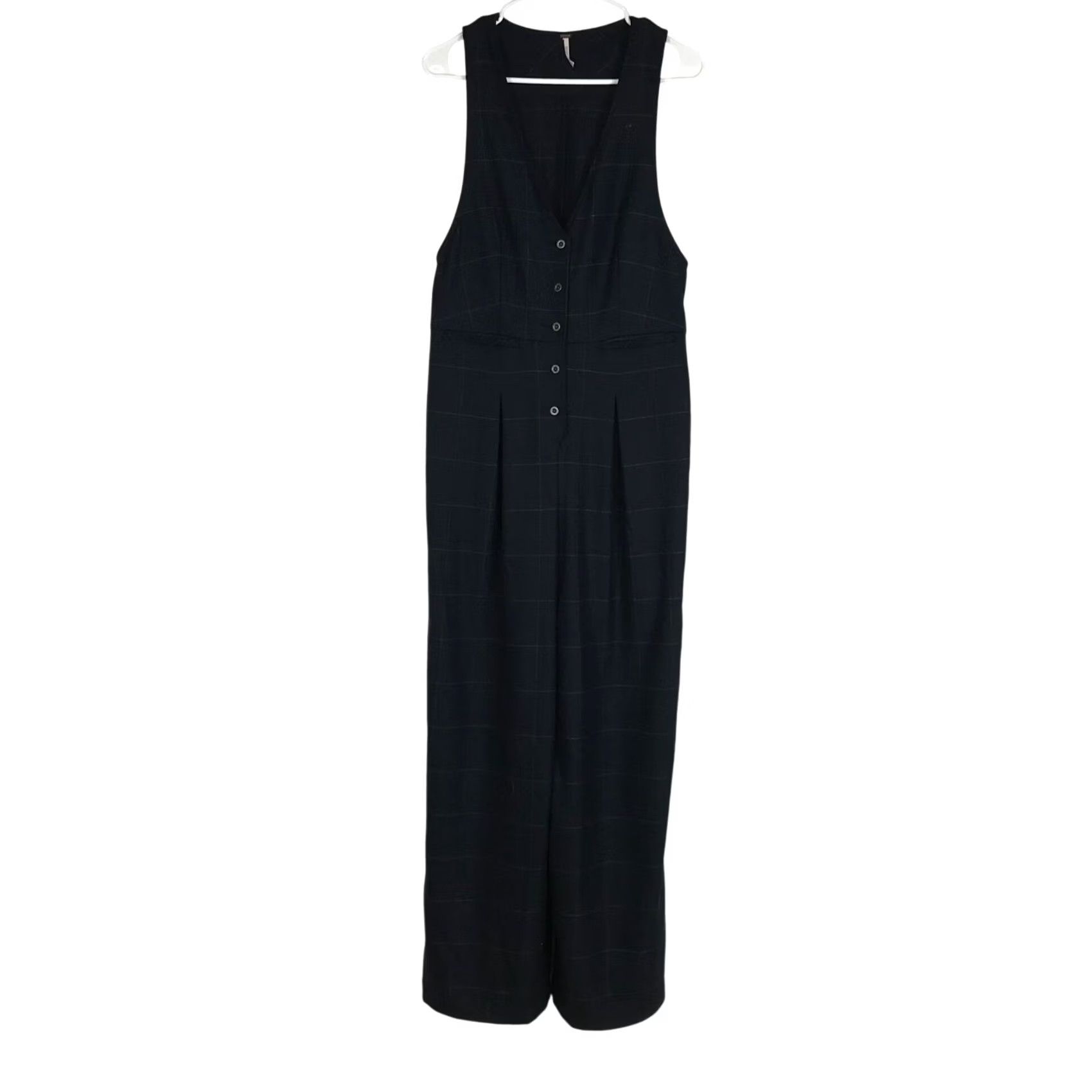 Free People FREE PEOPLE WOMEN'S One-Piece Jumpsuit BLACK Sleeveless Button Pleated Pockets 6 Size 28" / US 6 / IT 42 - 2 Thumbnail