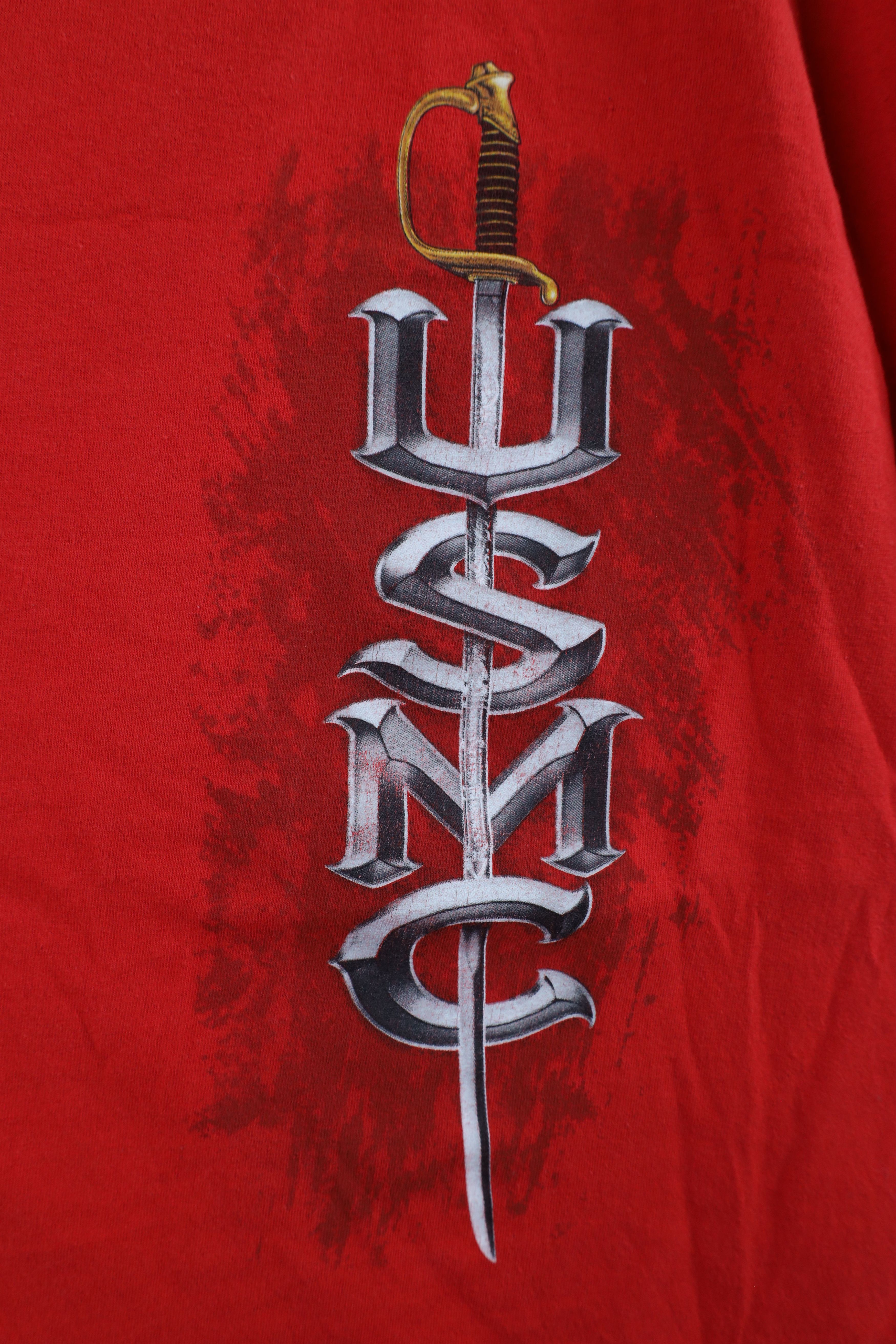 Vintage Vintage 90s Out USMC Marines Iron Sword T-Shirt Red Cotton Size US XL / EU 56 / 4 - 4 Thumbnail