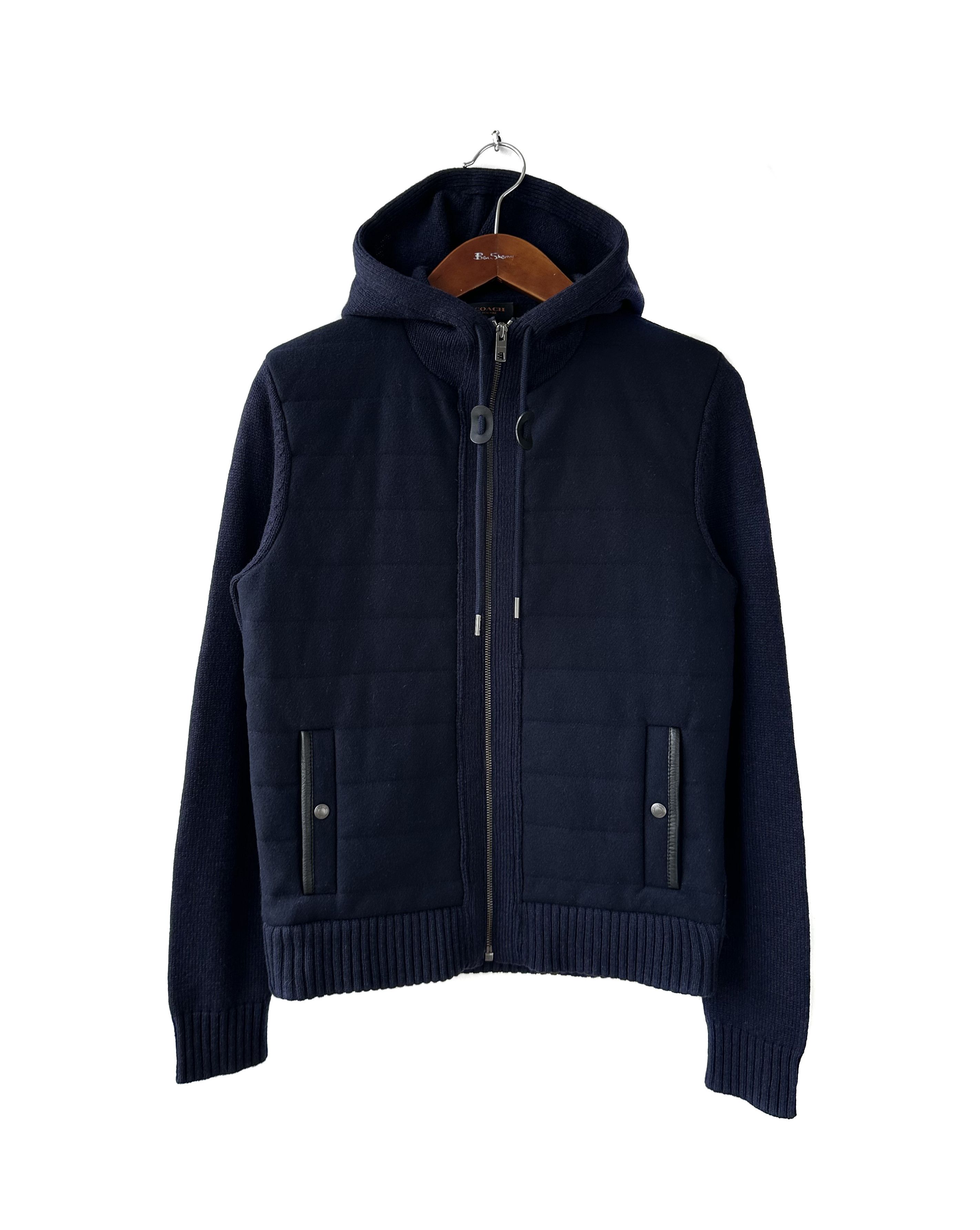 image of Coach Navy Wool Zip Hooded Sweater, Men's (Size XS)