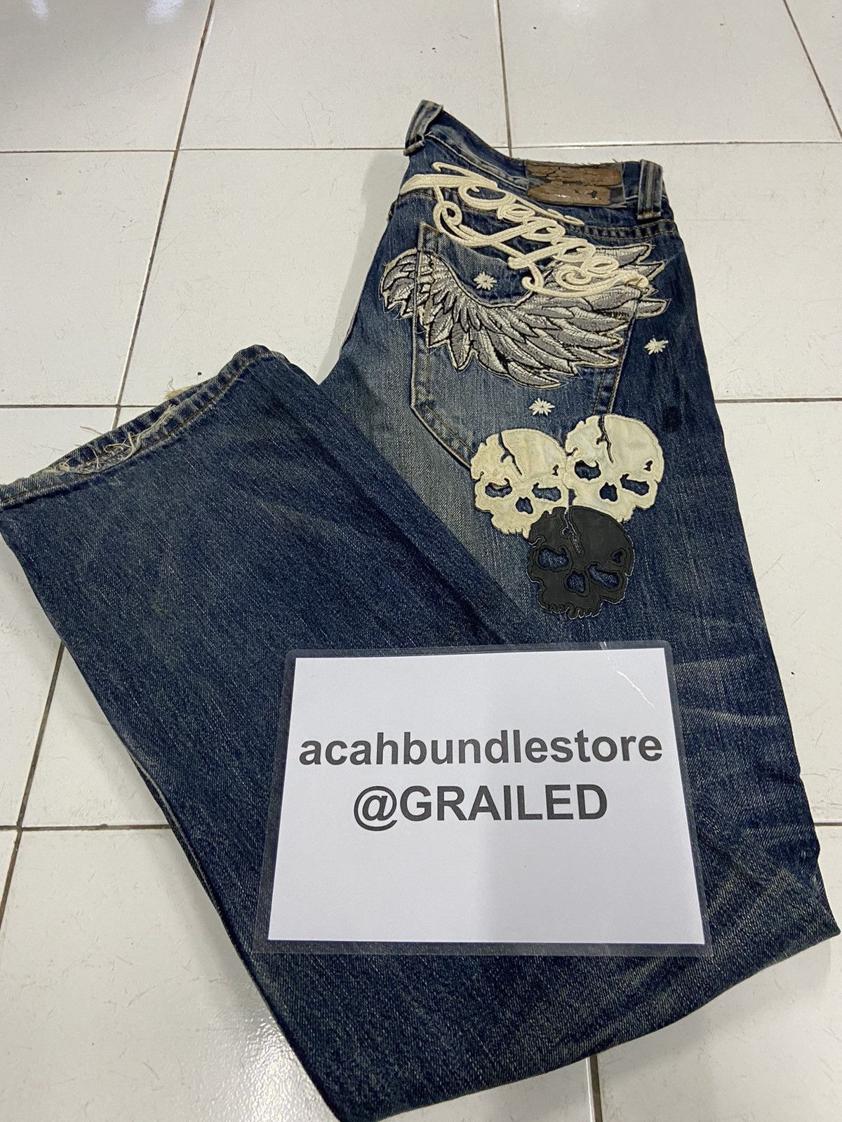 Japanese Brand RED PEPPER SKULL WINGS FLARE DENIM JEANS Size US 34 / EU 50 - 22 Thumbnail