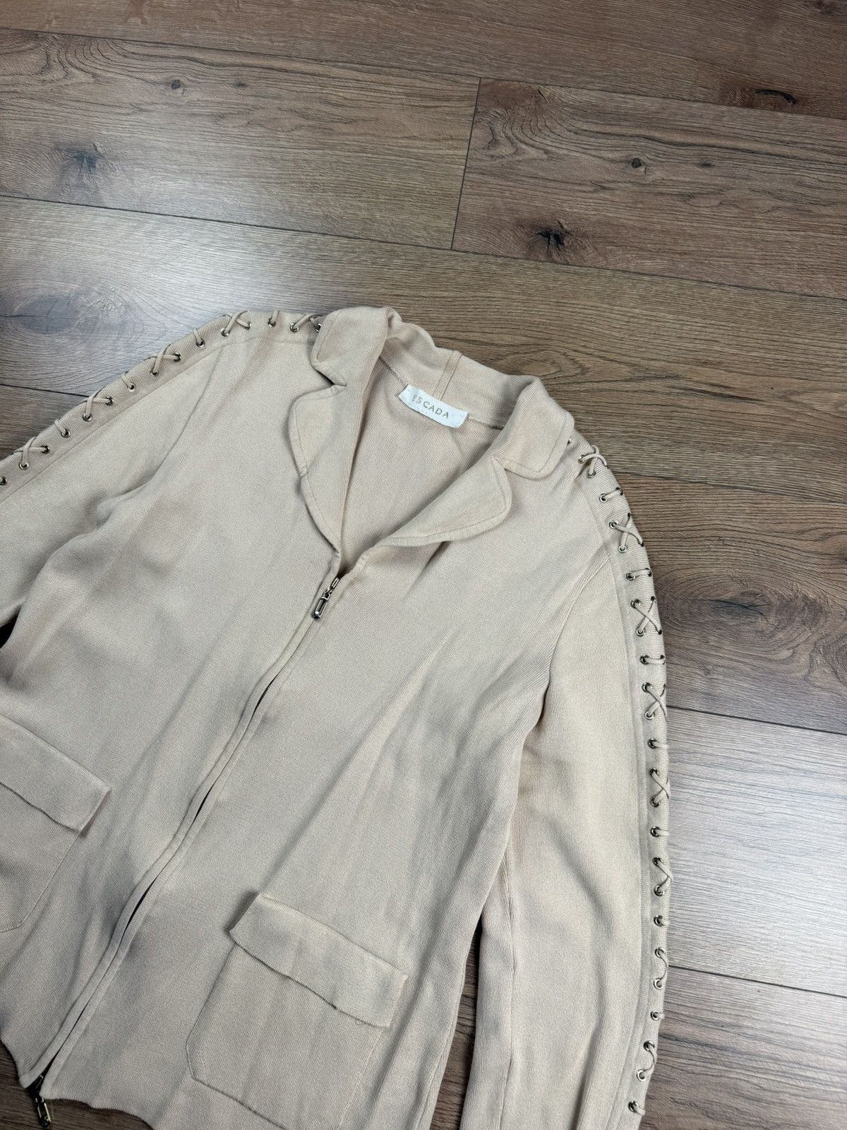 Escada Escada Beige Zip Jacket with Lace Up Sleeves EU 40 Size S / US 4 / IT 40 - 2 Thumbnail