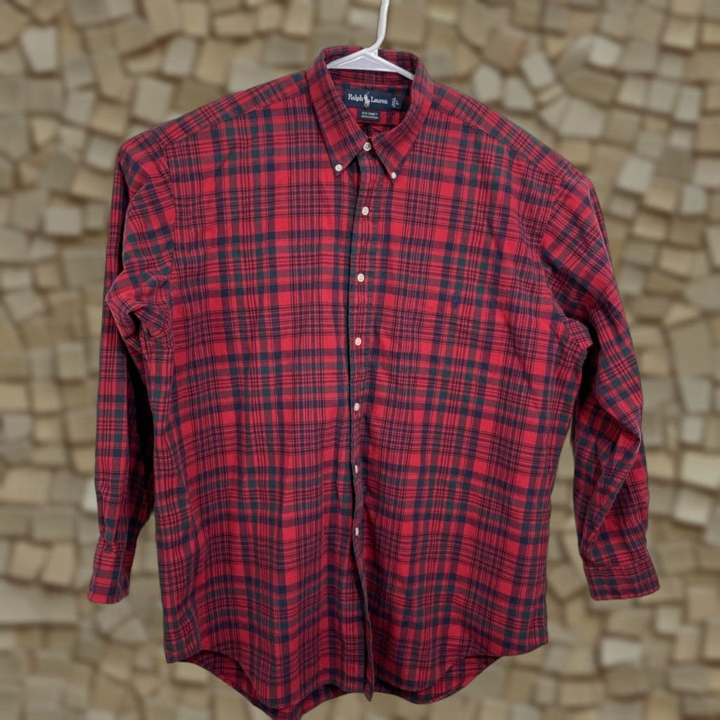 Ralph Lauren Ralph Lauren Button-Up Shirt Mens Large Red Blue Plaid Cotton Classic Fit Button-Front Casual, All Seasons, Logo, Button-Down, Long Sleeve Size US L / EU 52-54 / 3 - 1 Thumbnail