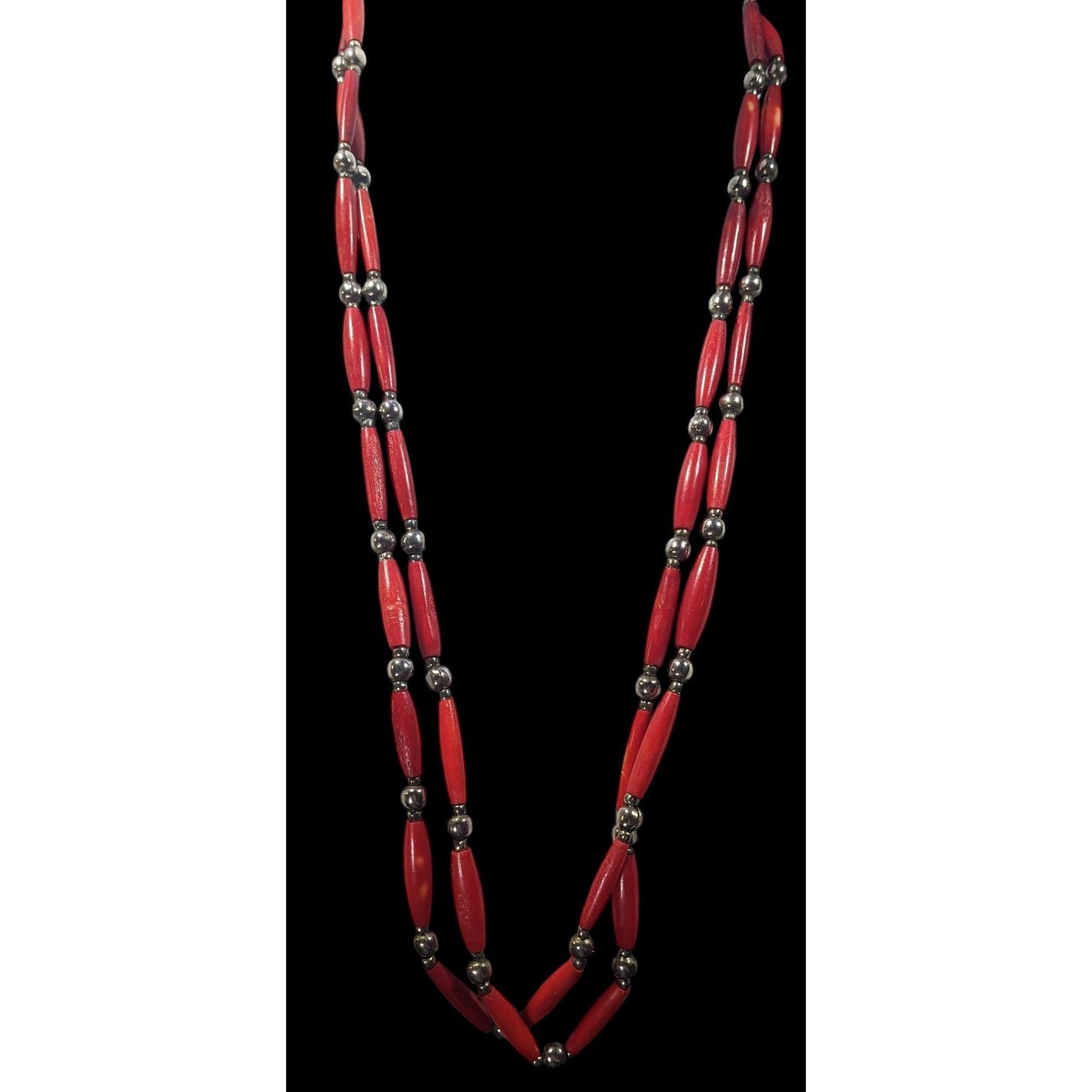 Other Vintage Red Coral And Silver Tone Beaded Necklace Size ONE SIZE - 2 Thumbnail