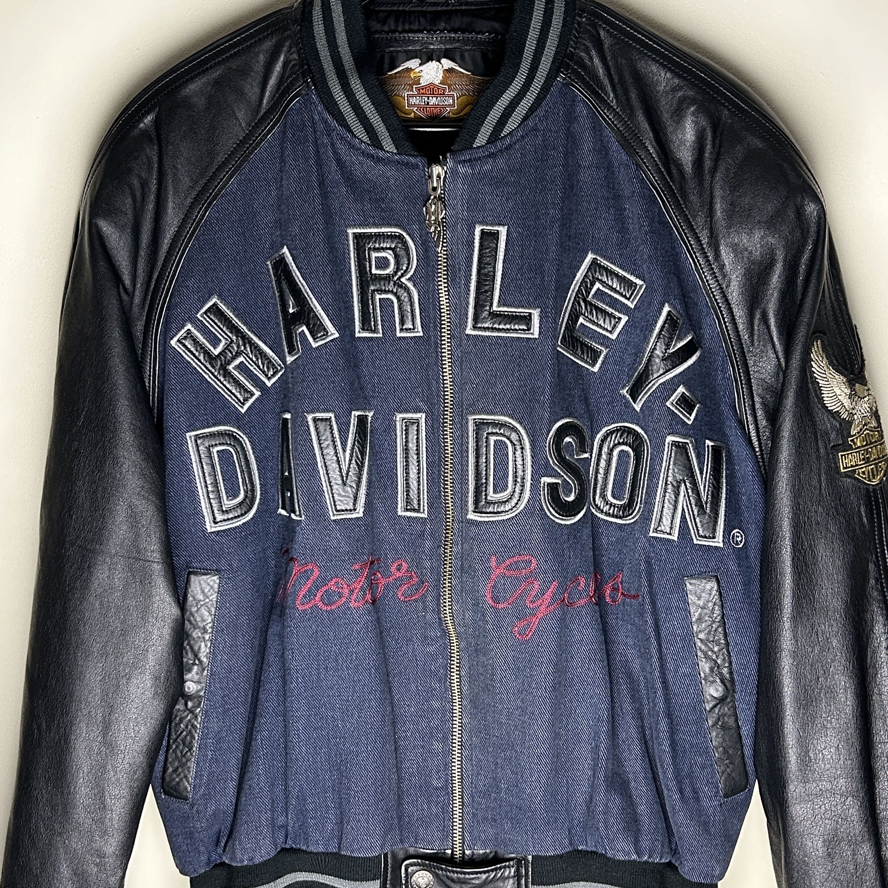 Vintage Vintage Harley Davidson Denim Leather Jacket Size US XL / EU 56 / 4 - 3 Thumbnail