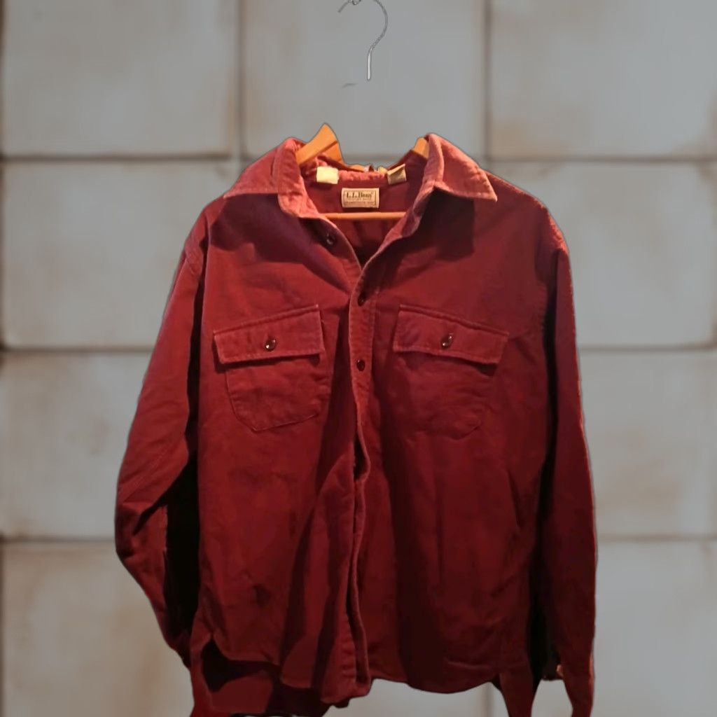VINTAGE L.L. Bean Chamois Cloth Shirt Style 1611 Button-Up Long Sleeve Cotton Red USA Mens 16 1/2 L Shirt