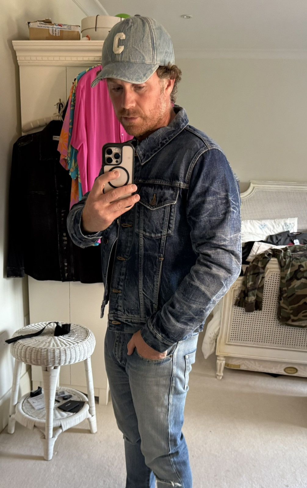 Celine Hedi Slimane denim trucker jacket silk union wash