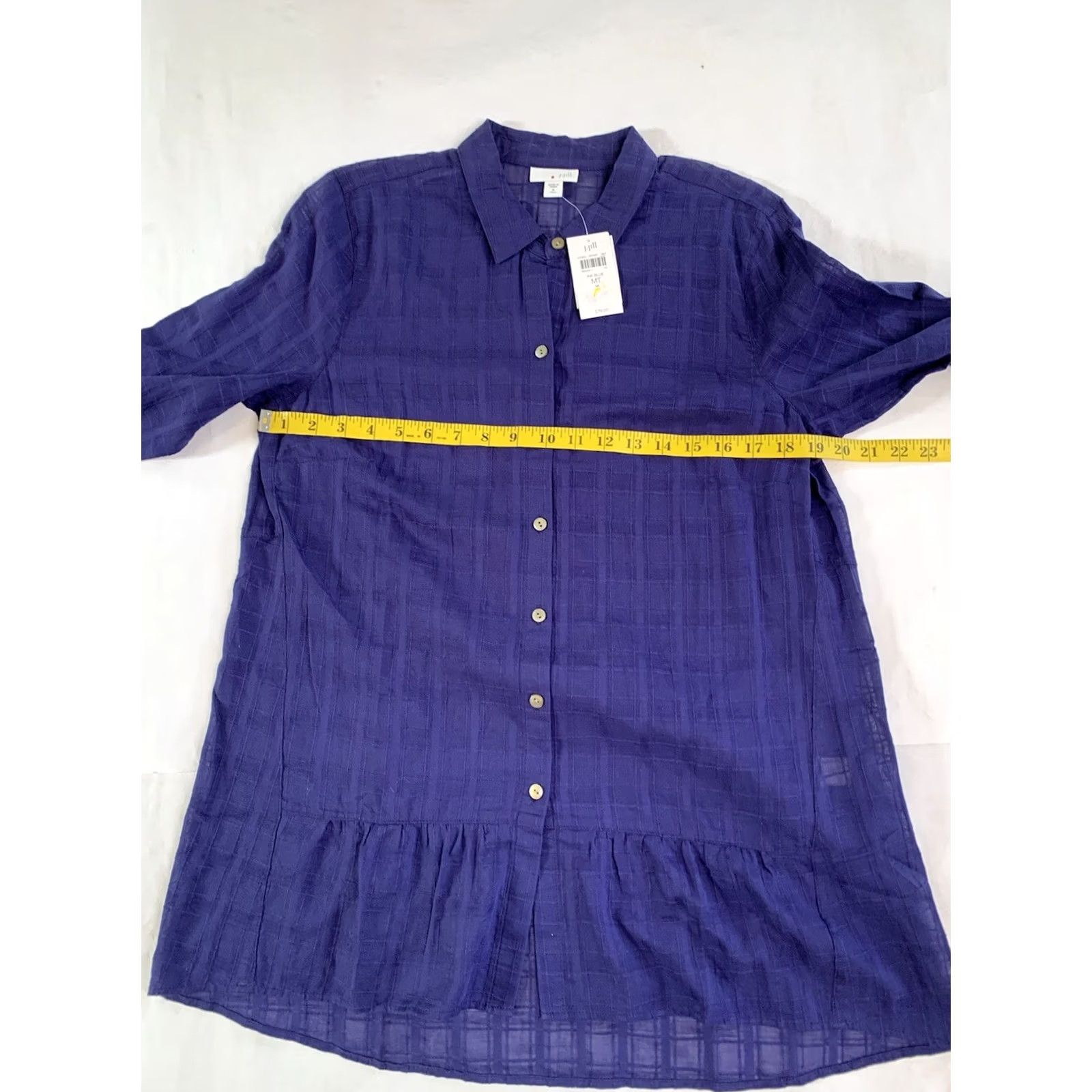 J. Jill J. Jill Shirt Womens MT Blue Sheer Gauzy 3/4 Sleeve Button-Up Top Size M / US 6-8 / IT 42-44 - 7 Thumbnail