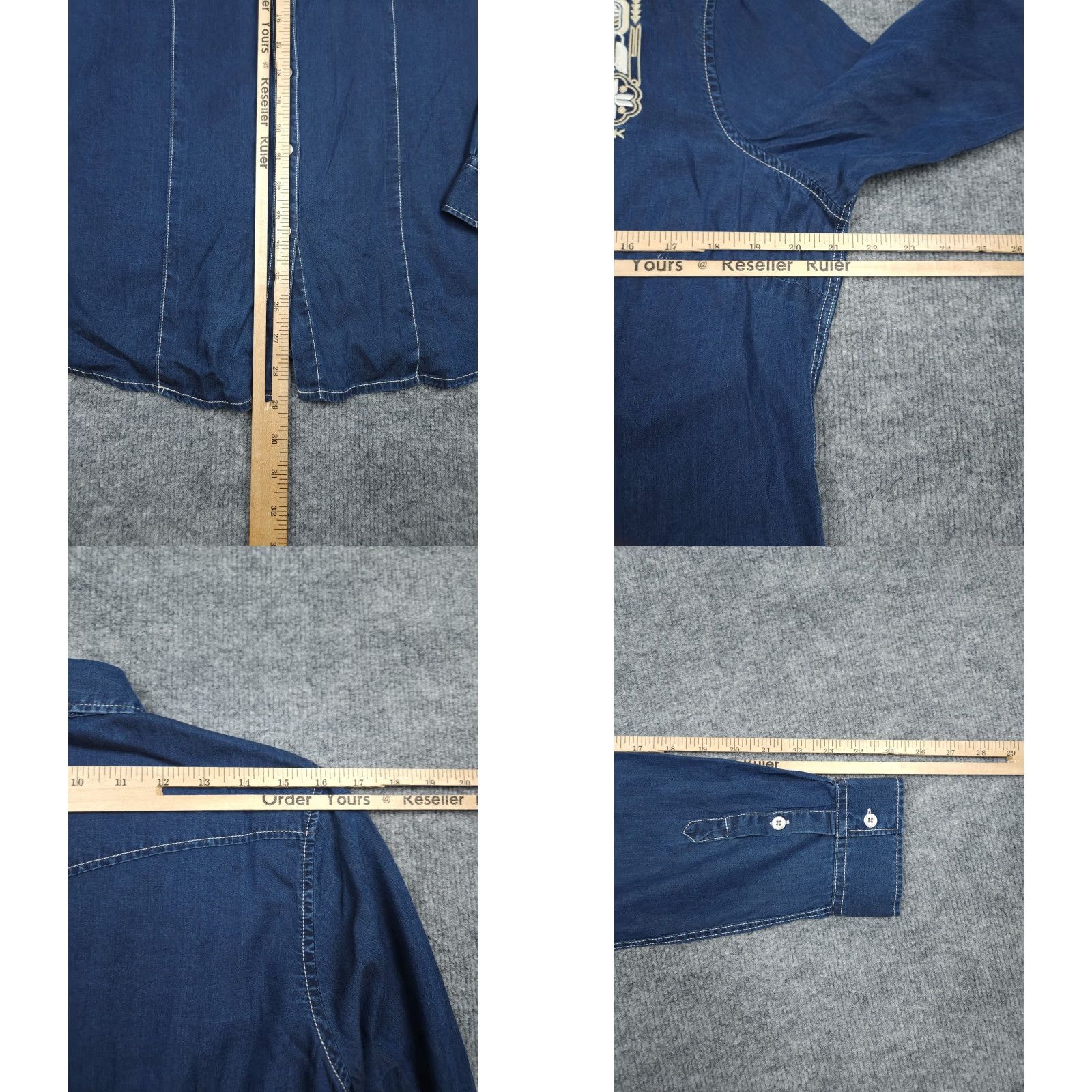 Denime Overland Chambray Denim Embroidered Shirt Women's Large Blue Button Up Western Shirt Size L / US 10 / IT 46 - 8 Thumbnail