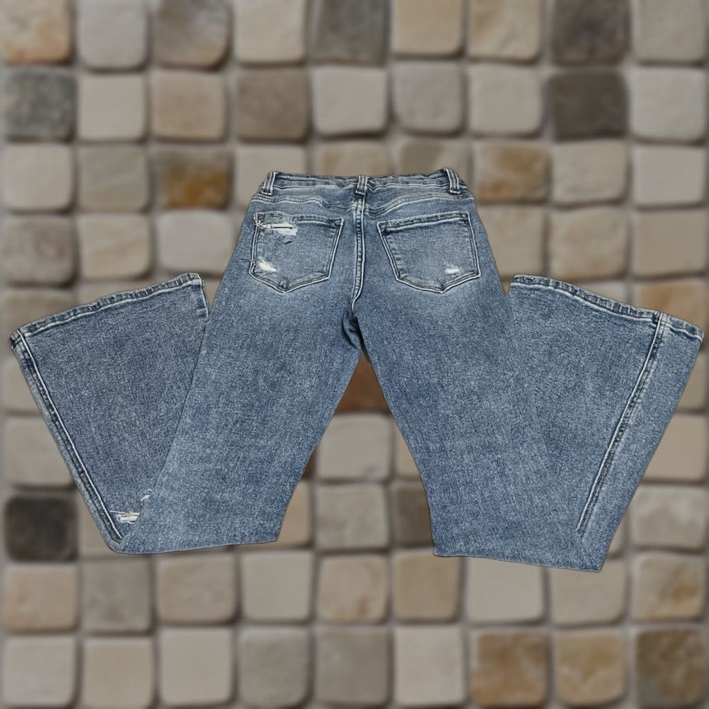 Vintage Flying Monkey High Rise Flare Jeans Distressed Women’s 23x28 Blue Stretch Denim Jeans Woman Size 40" / US 18 - 1 Thumbnail