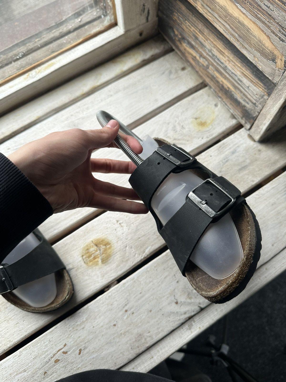 Birkenstock 🚨 VNTG Birkenstock 38 black unisex Luxe Sandals rare slides Size US 8 / IT 38 - 9 Thumbnail