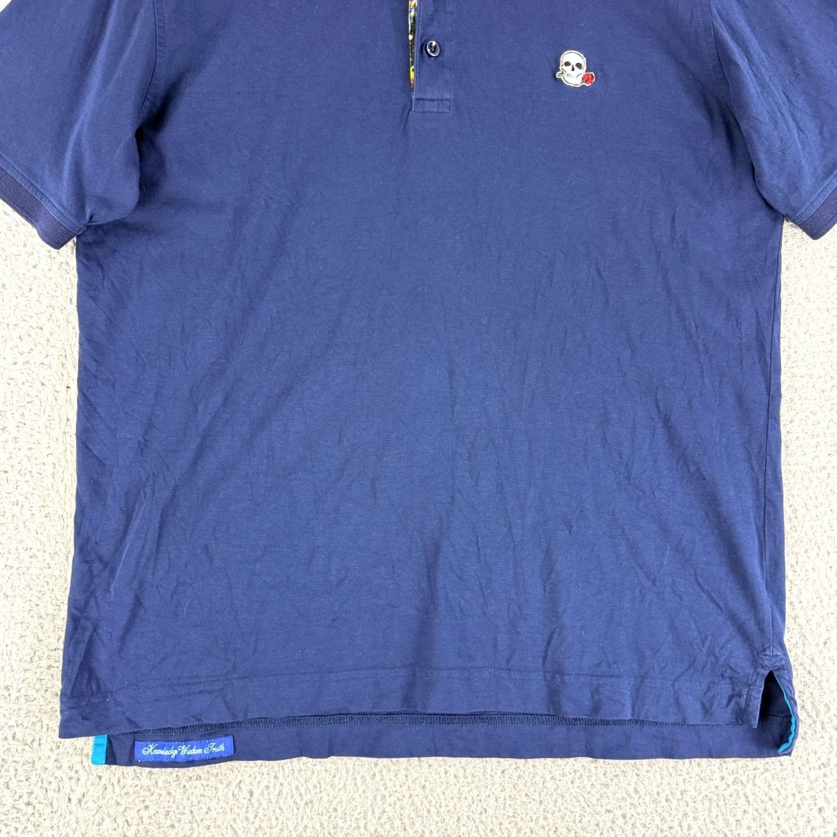 Robert Graham VINTAGE Robert Graham Polo Shirt Mens Large Navy Blue Skull Rose Embroidered Cotton Size US L / EU 52-54 / 3 - 4 Thumbnail