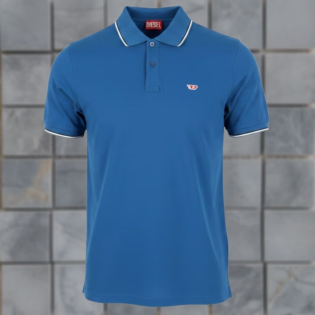 Diesel Polo Shirt L Blue Cotton Short Sleeve Half Placket T-Smith-D Men, Men's