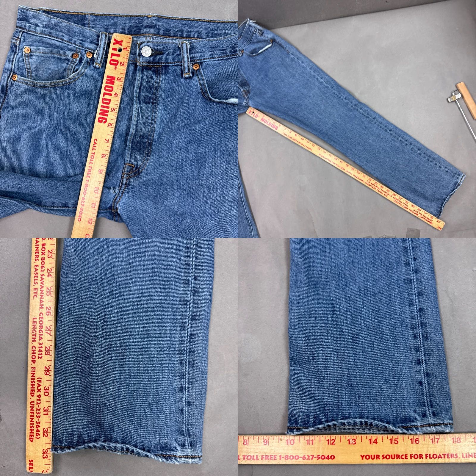 Levi's VINTAGE Levis 501 Jeans Mens 34x34 Blue Denim Button Fly Distressed Straight Pants Size US 34 / EU 50 - 10 Thumbnail