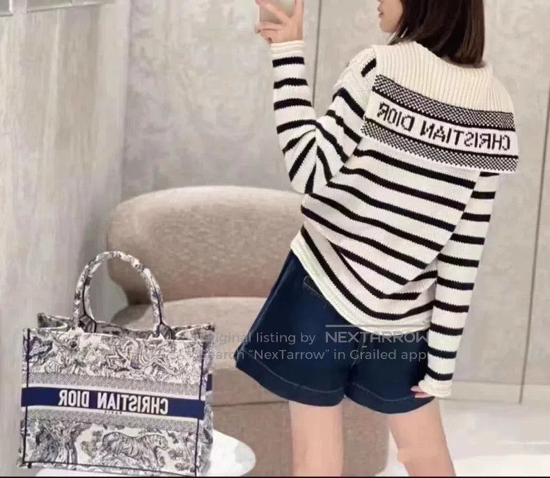 Dior Dior SS22 striped cotton cashmere navy collar long sleeves Size XS / US 0-2 / IT 36-38 - 7 Thumbnail