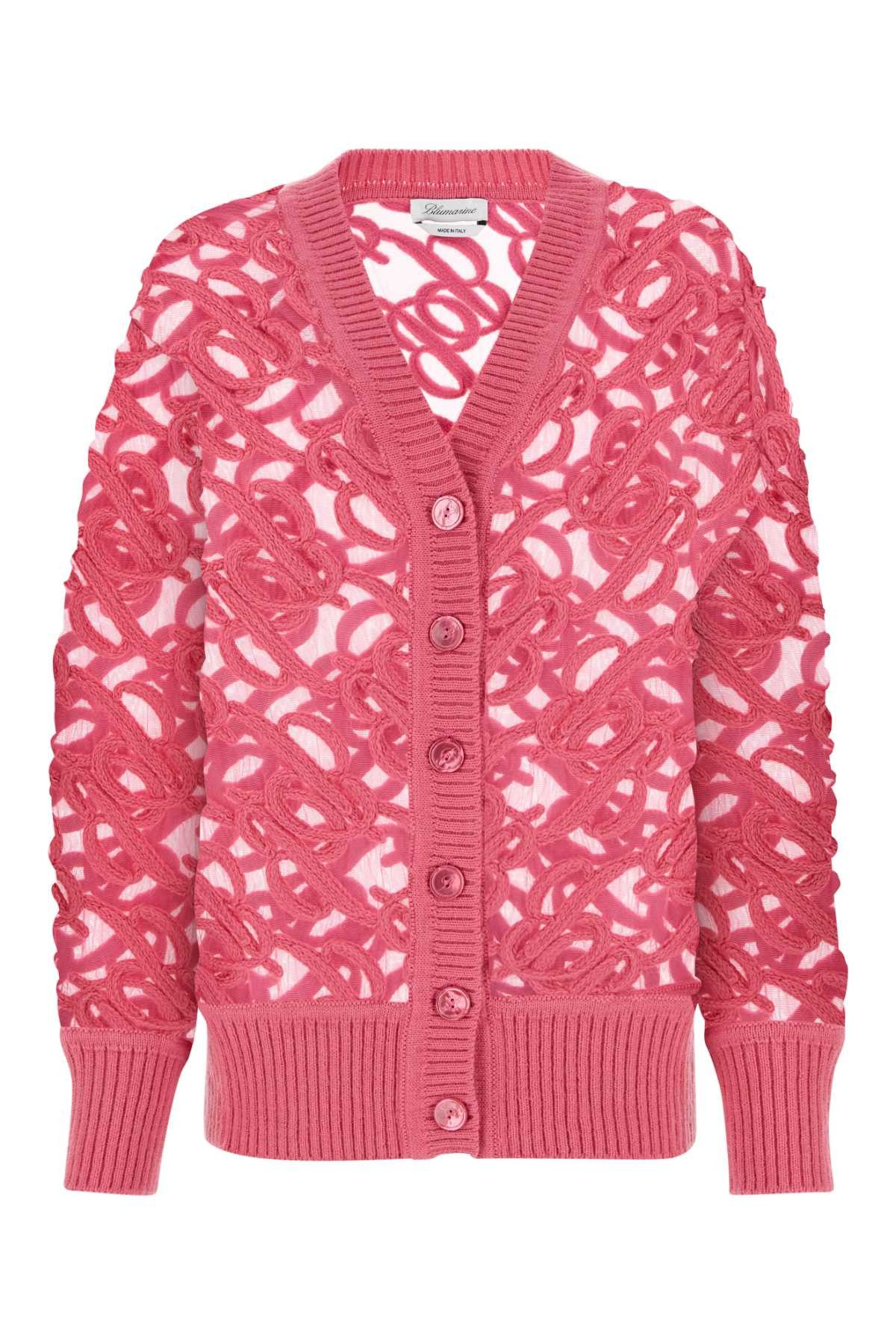 image of Blumarine Fuchsia Knit And Mesh Oversize Cardigan in Pink, Women's (Size Medium)