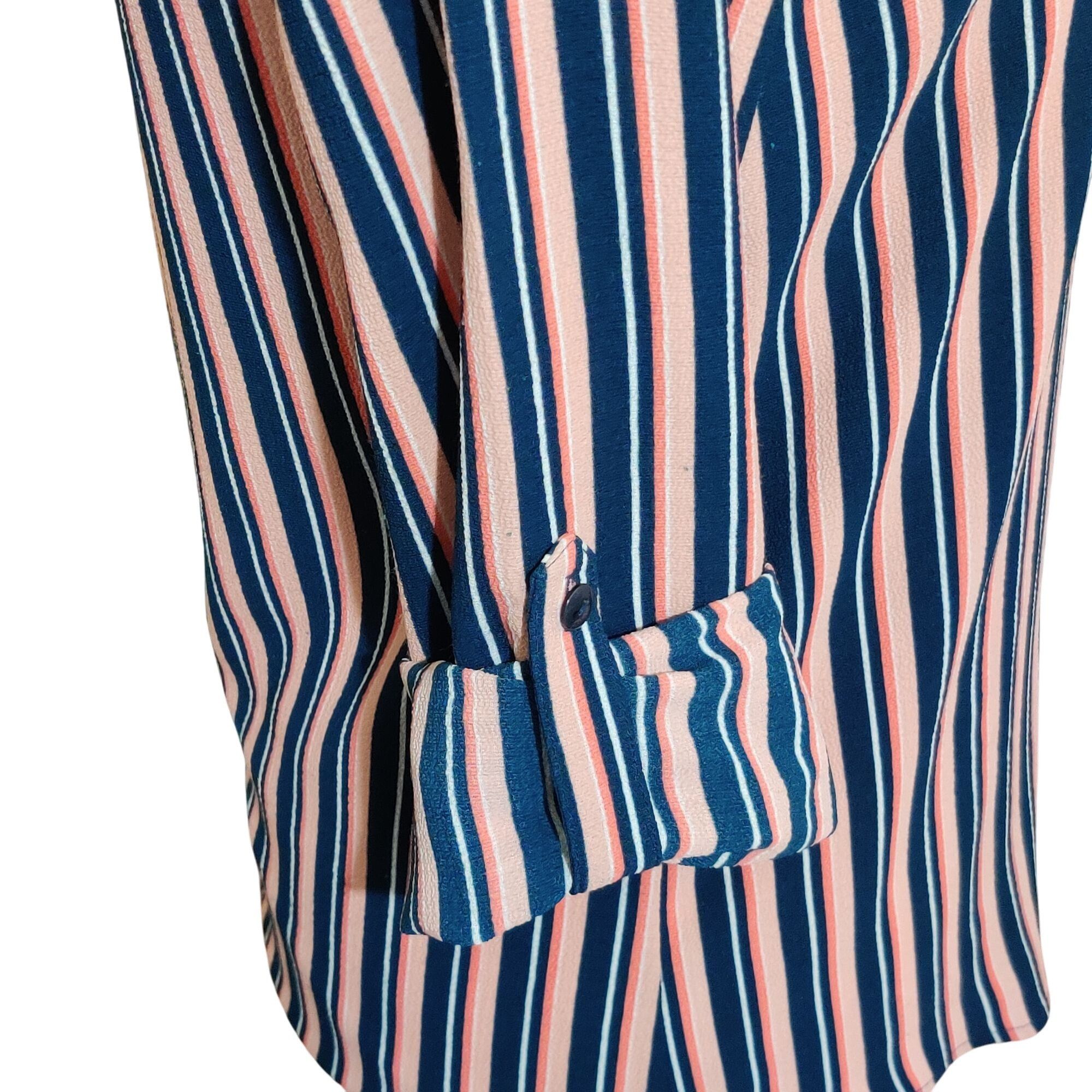 Other Lynn Ryan L Striped Button Up Shirt Navy Pink Long Sleeve Ca Size L / US 10 / IT 46 - 3 Thumbnail