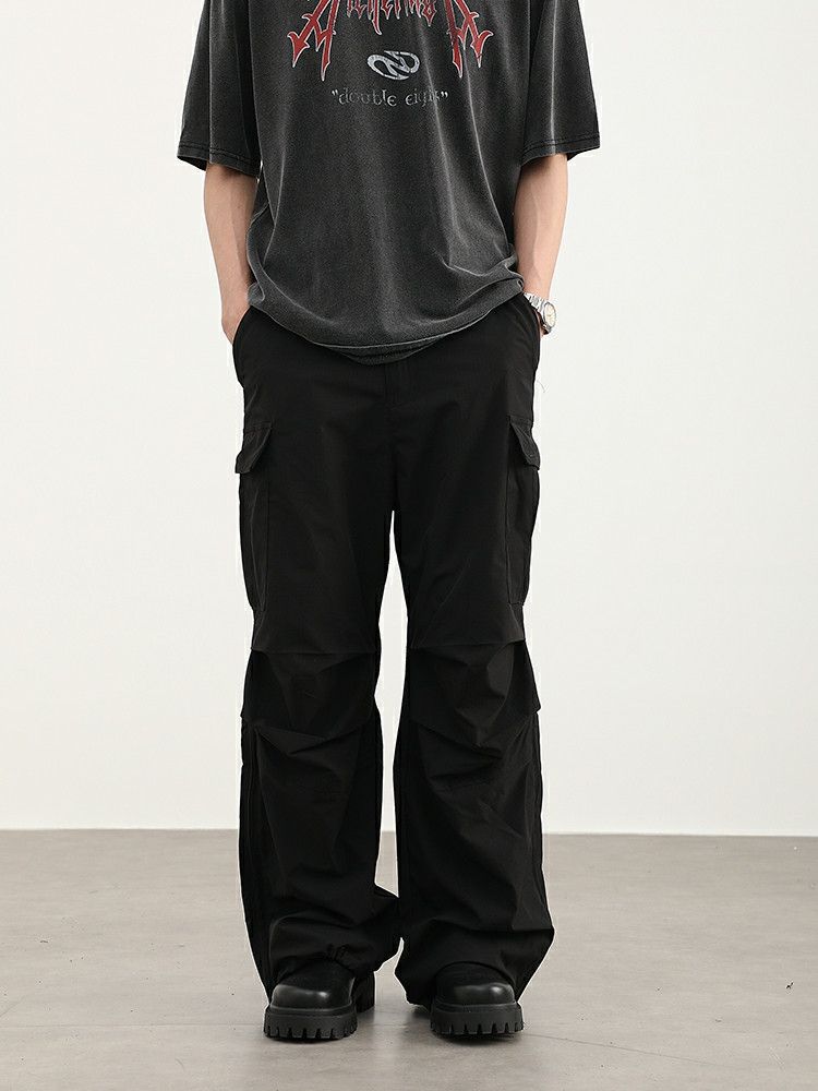 military utility flared pleated baggy cargo pants