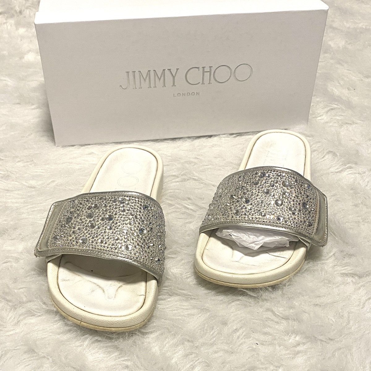 Jimmy Choo Jimmy Choo fitz Glittering ivory crystal Silver Slides 37 Size US 7 / IT 37 - 1 Thumbnail