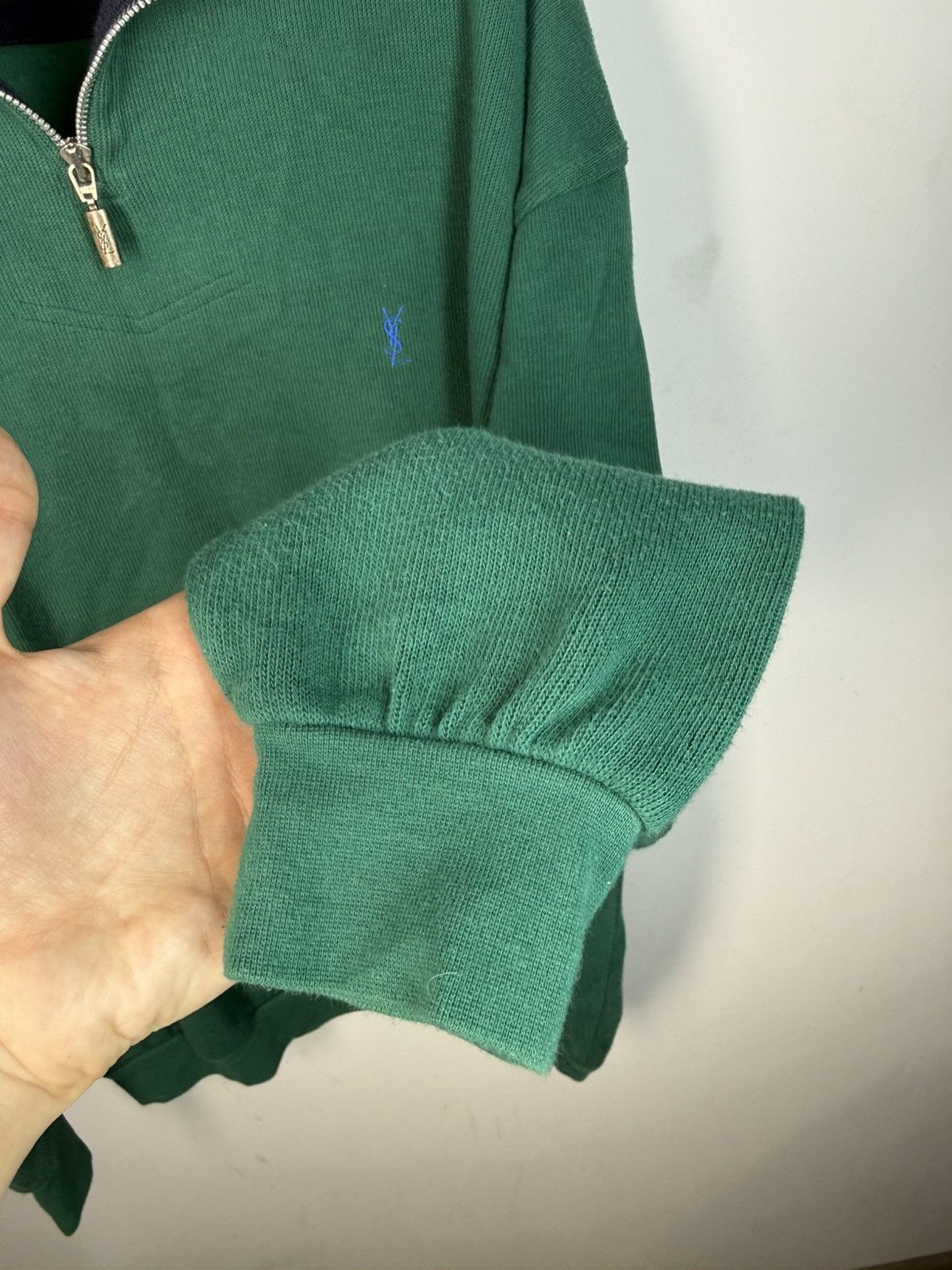 Yves Saint Laurent 90s YSL Sweatshirt 1/4 Quarter Zip Green Vintage Sweater Size US M / EU 48-50 / 2 - 14 Thumbnail