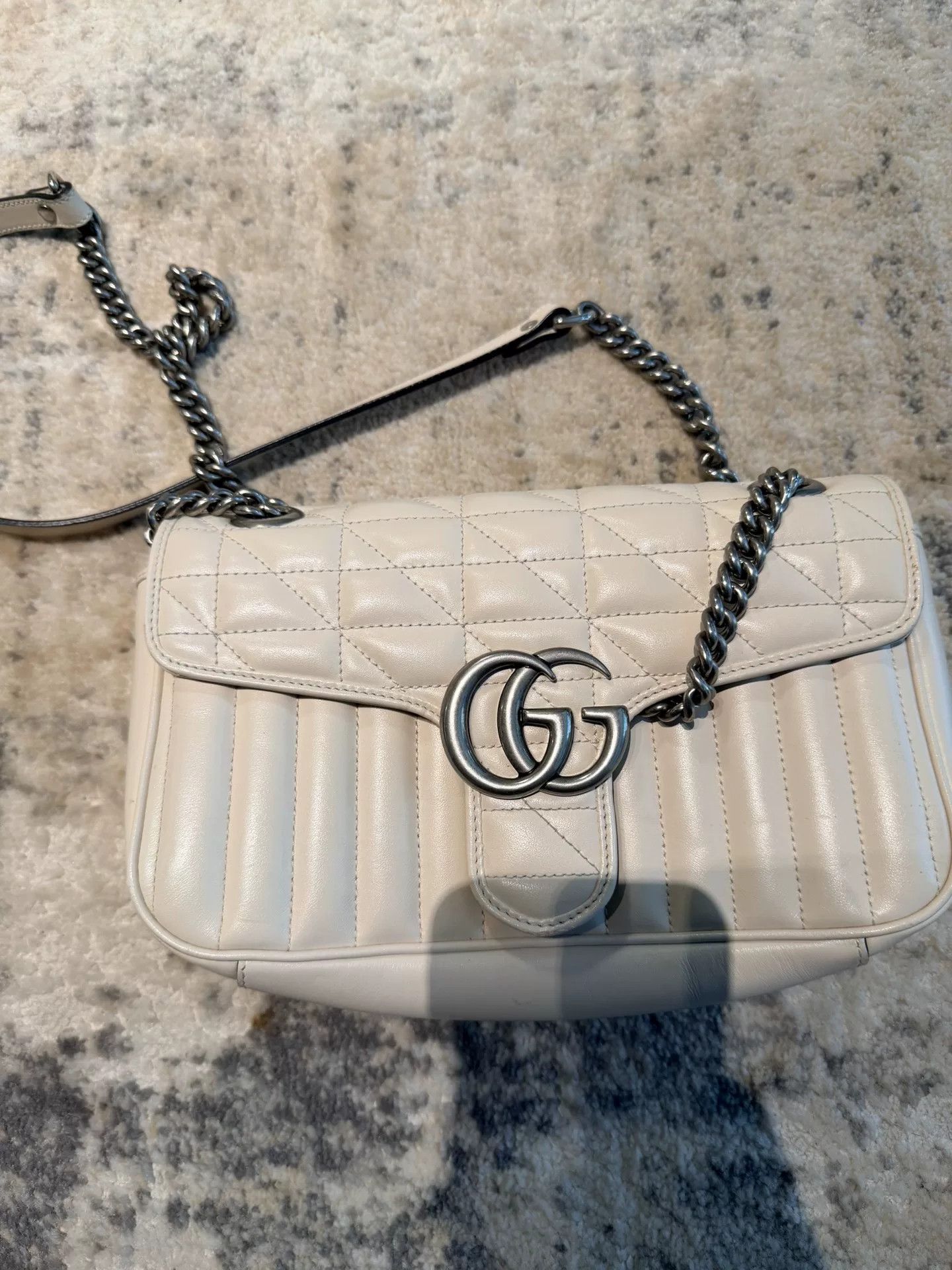 Gucci gucci marmont white chain bag with silver gg Size ONE SIZE - 1 Thumbnail