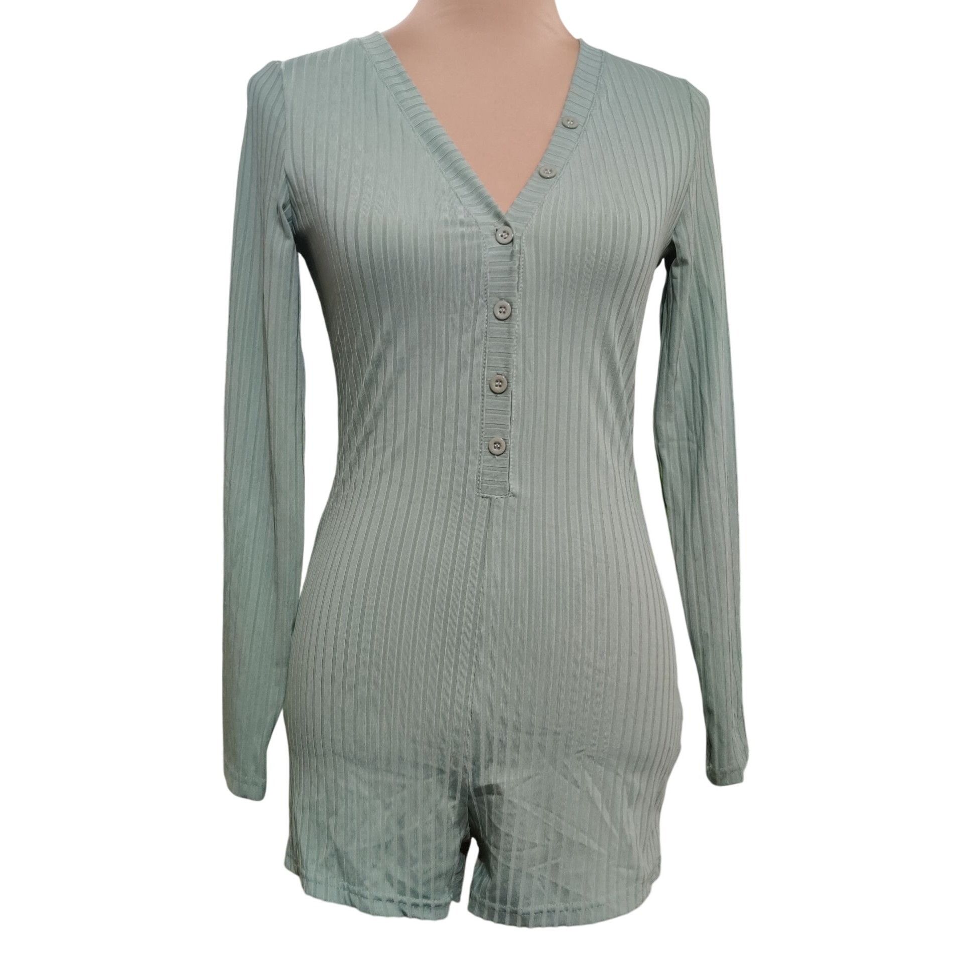 Other Womens Romper Pajama One Piece Ribbed Long Sleeve Button Fro Size S / US 4 / IT 40 - 1 Thumbnail