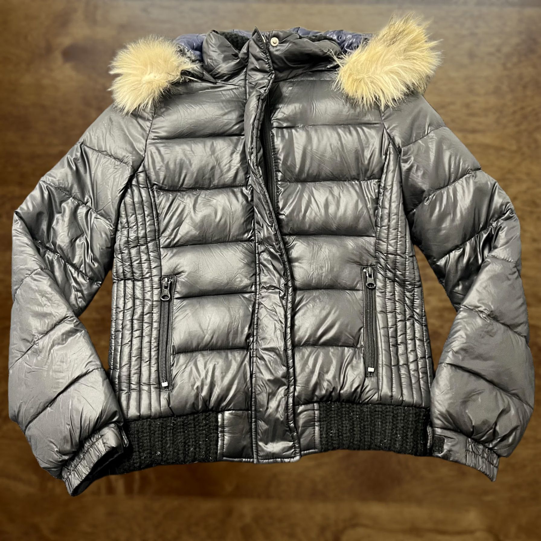American Eagle Outfitters American Eagle Outfitters XS Puffer Down Jacket Gray Faux Fur Hood Fall Winter Coat Size XS / US 0-2 / IT 36-38 - 1 Thumbnail
