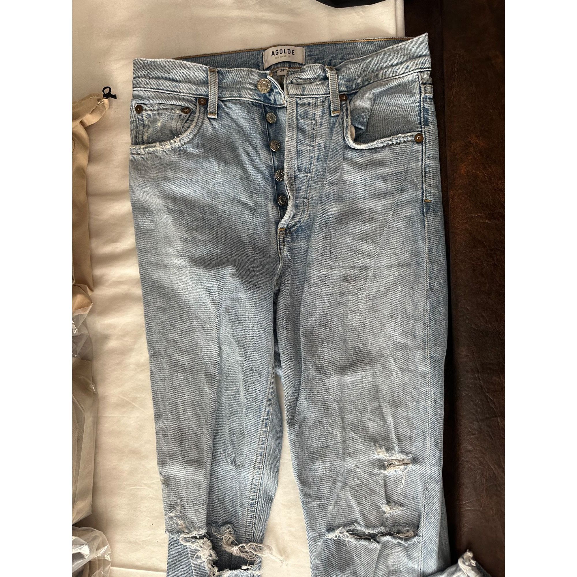 Agolde Ladies AGOLDE distressed button fly jeans JAMIE size 24 Size 24" / US 00 / IT 34 - 3 Thumbnail