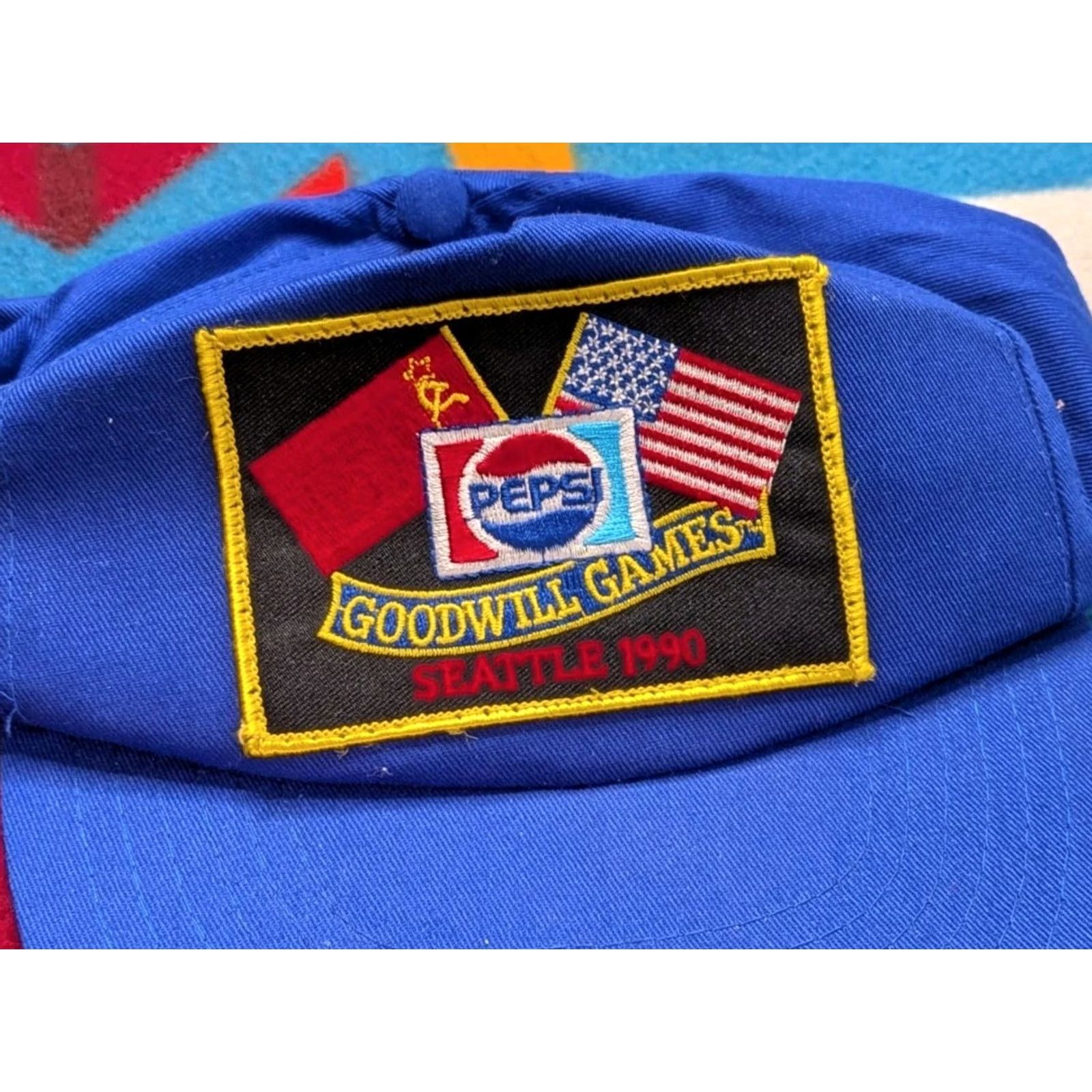 Vintage VINTAGE Goodwill Games Hat Lot Snapback USA Blue One Size Mens +19 Pins Pepsi Ted Turner 1990 Size ONE SIZE - 2 Thumbnail